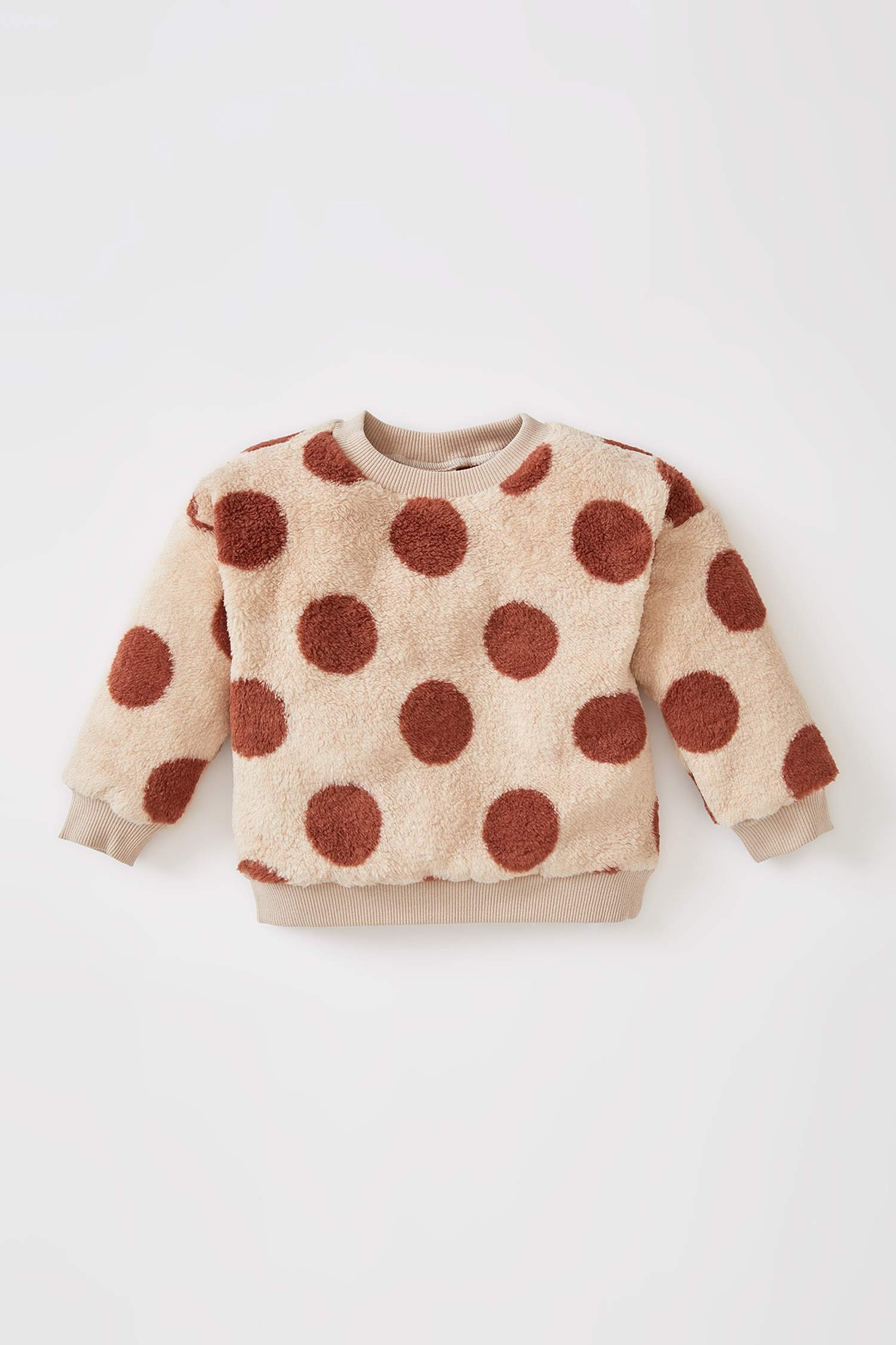 Kız Bebek Bisiklet Yaka Desenli Peluş Sweatshirt