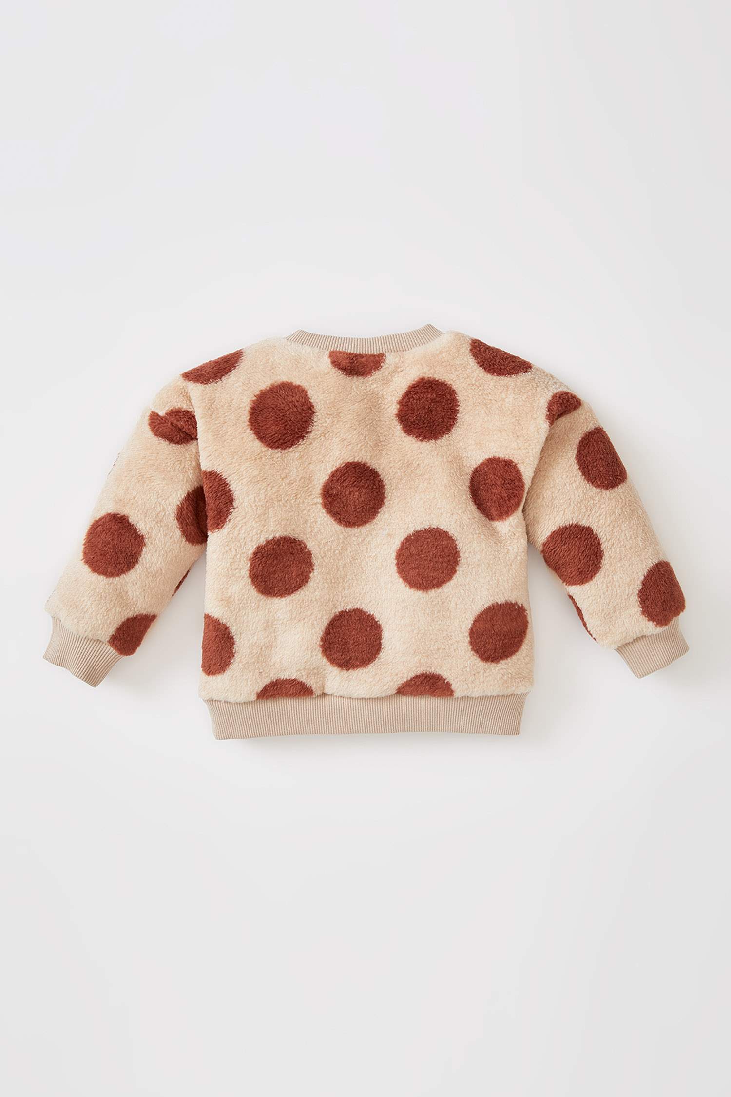Kız Bebek Bisiklet Yaka Desenli Peluş Sweatshirt