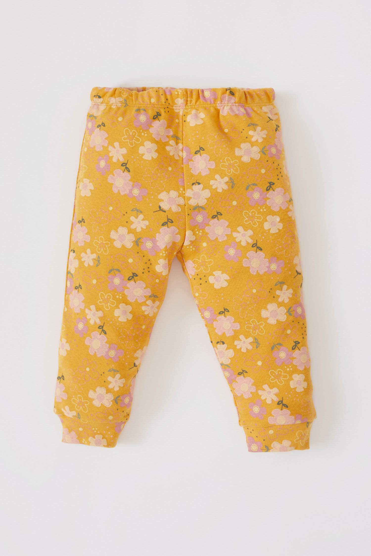Kız Bebek Çiçek Desenli Uzun Kollu Pamuklu Pijama Takım