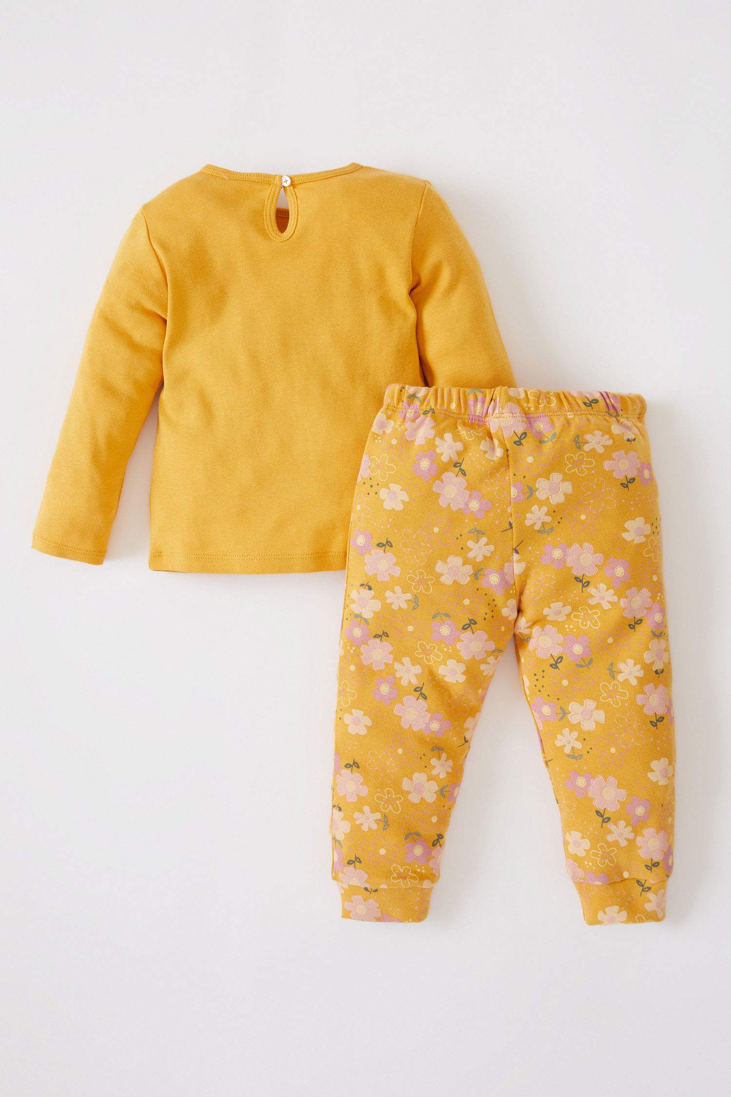 Kız Bebek Çiçek Desenli Uzun Kollu Pamuklu Pijama Takım