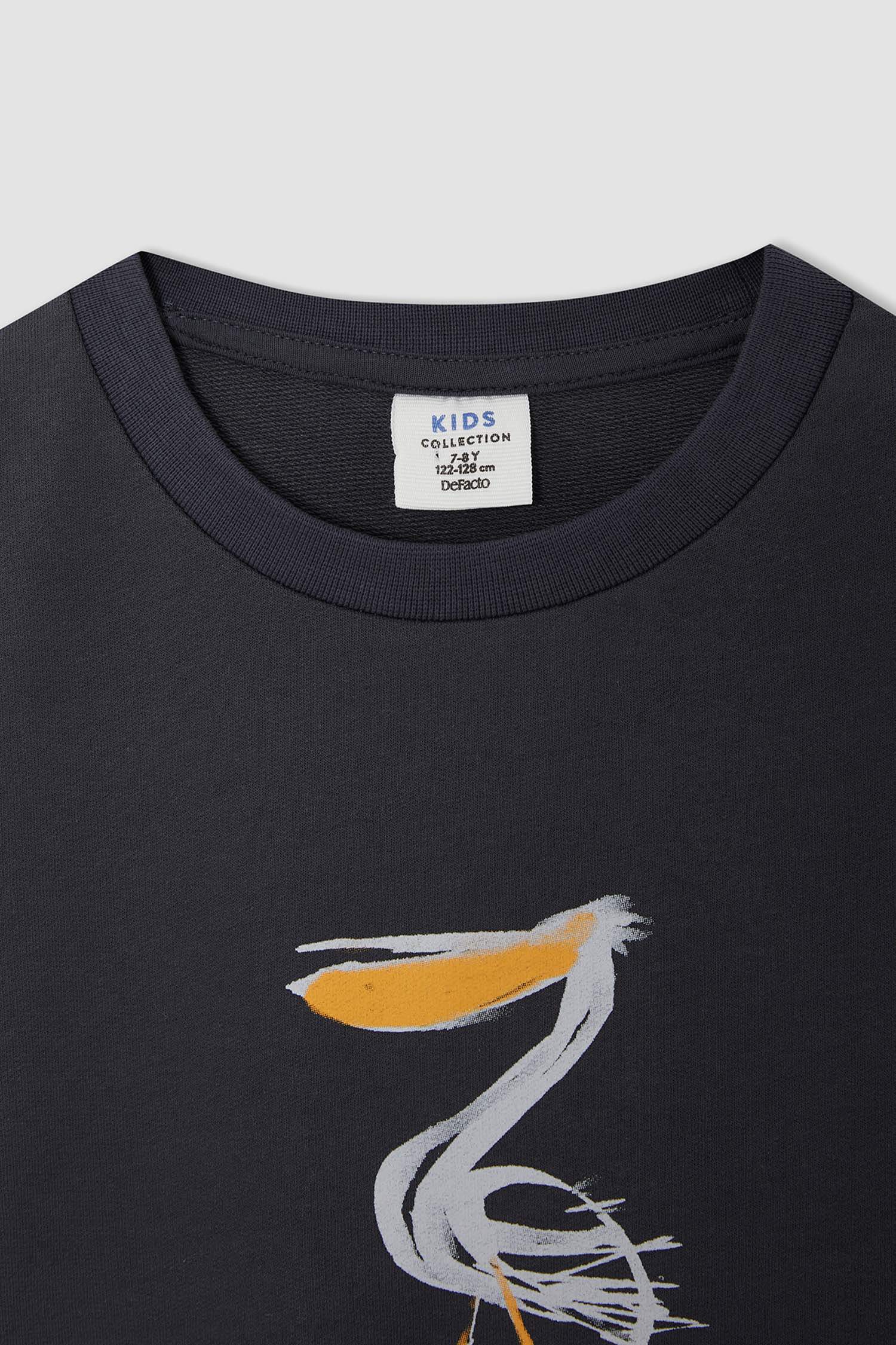 Erkek Çocuk Oversize Hayvan Desenli Bisiklet Yaka Sweatshirt