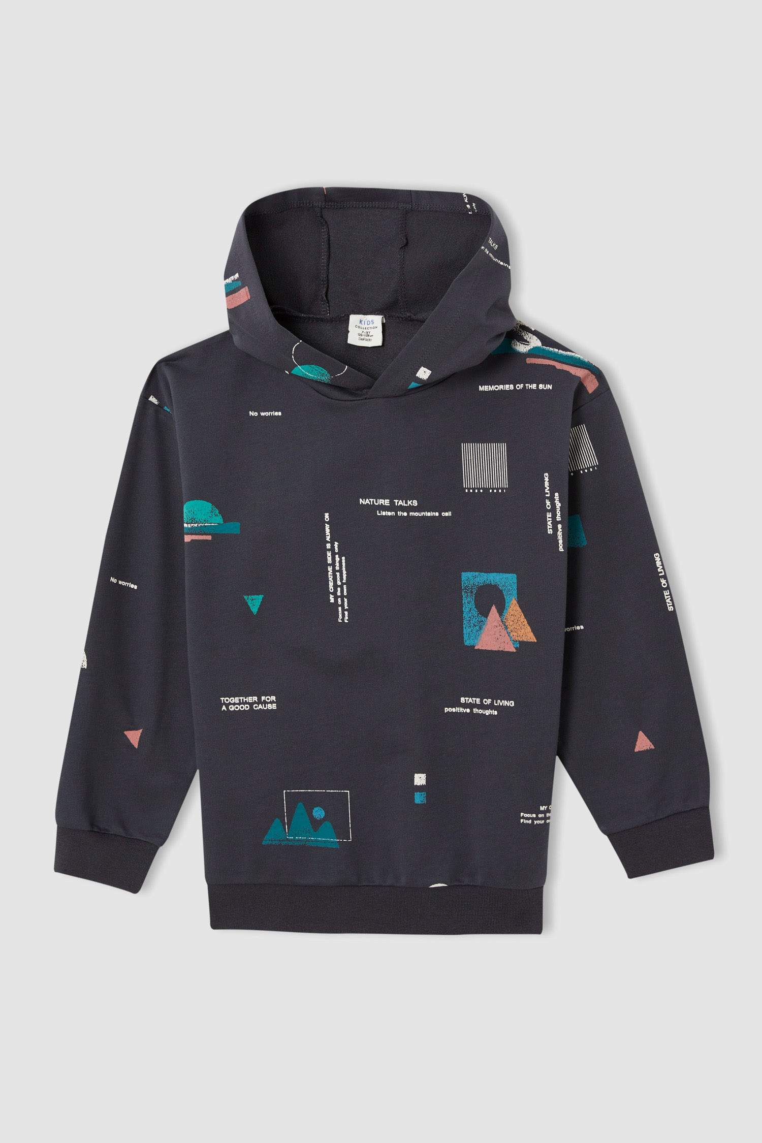 Erkek Çocuk Oversize Geometrik Desenli Kapüşonlu Sweatshirt