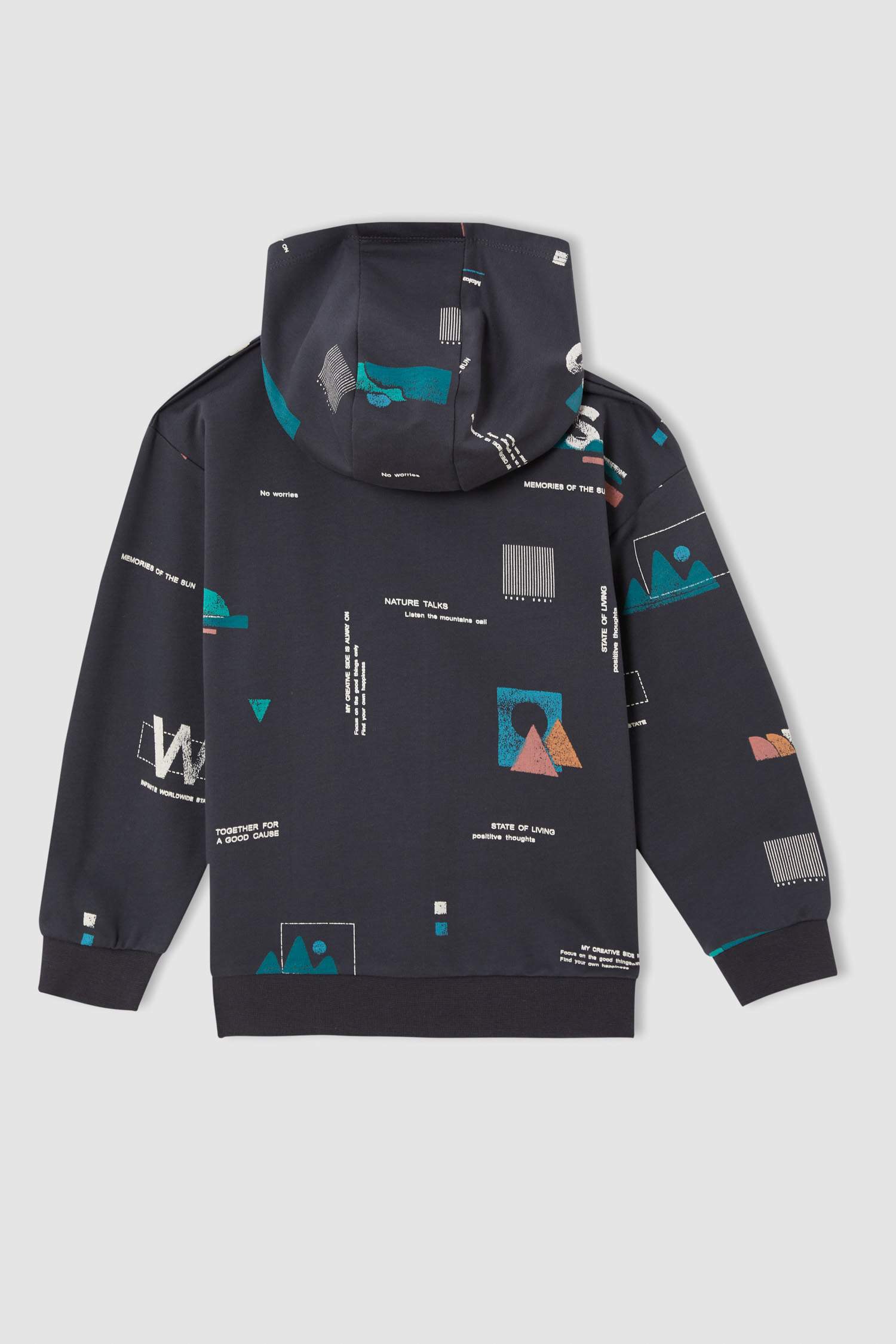 Erkek Çocuk Oversize Geometrik Desenli Kapüşonlu Sweatshirt