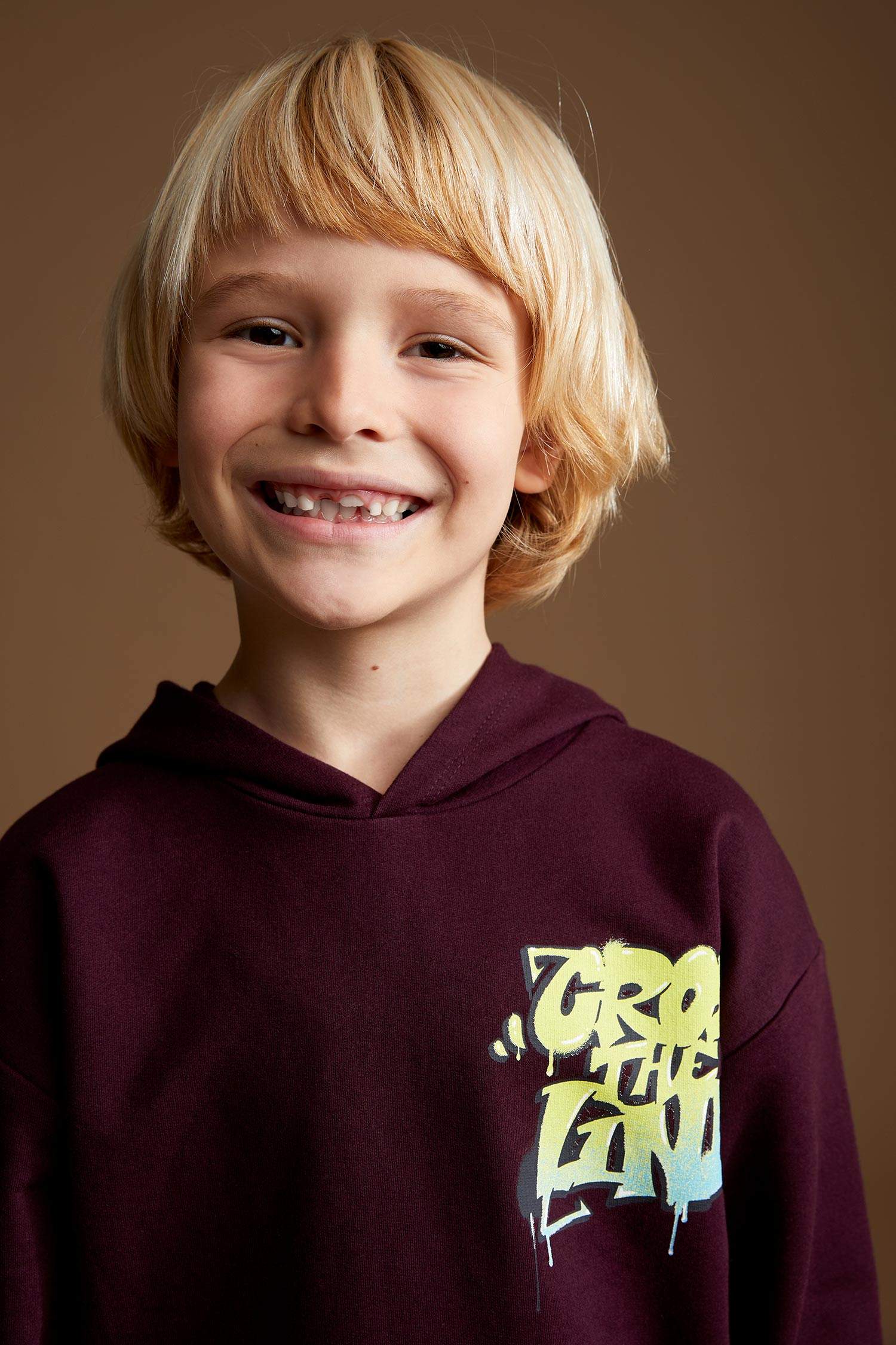 Erkek Çocuk Oversize Slogan Desenli Kapüşonlu Sweatshirt