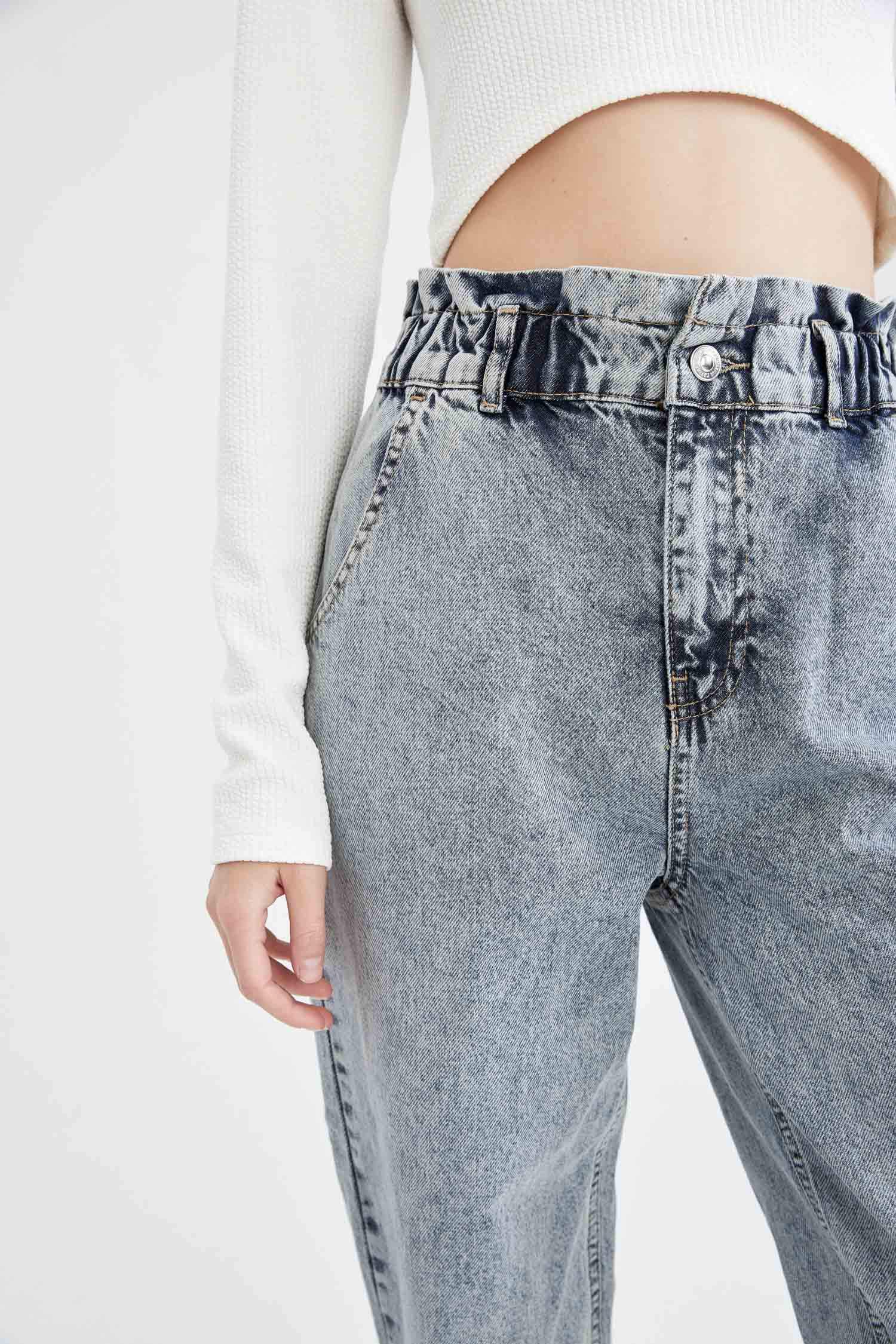 Paper Bag Yıkamalı Yüksek Bel Jean Pantolon