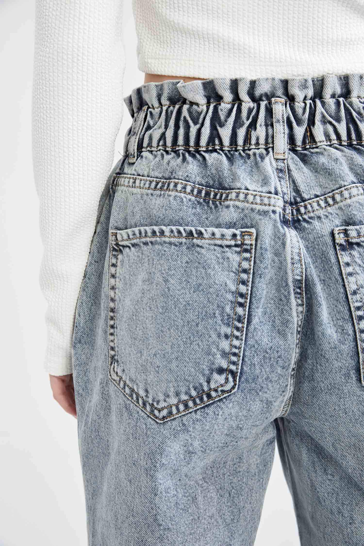 Paper Bag Yıkamalı Yüksek Bel Jean Pantolon