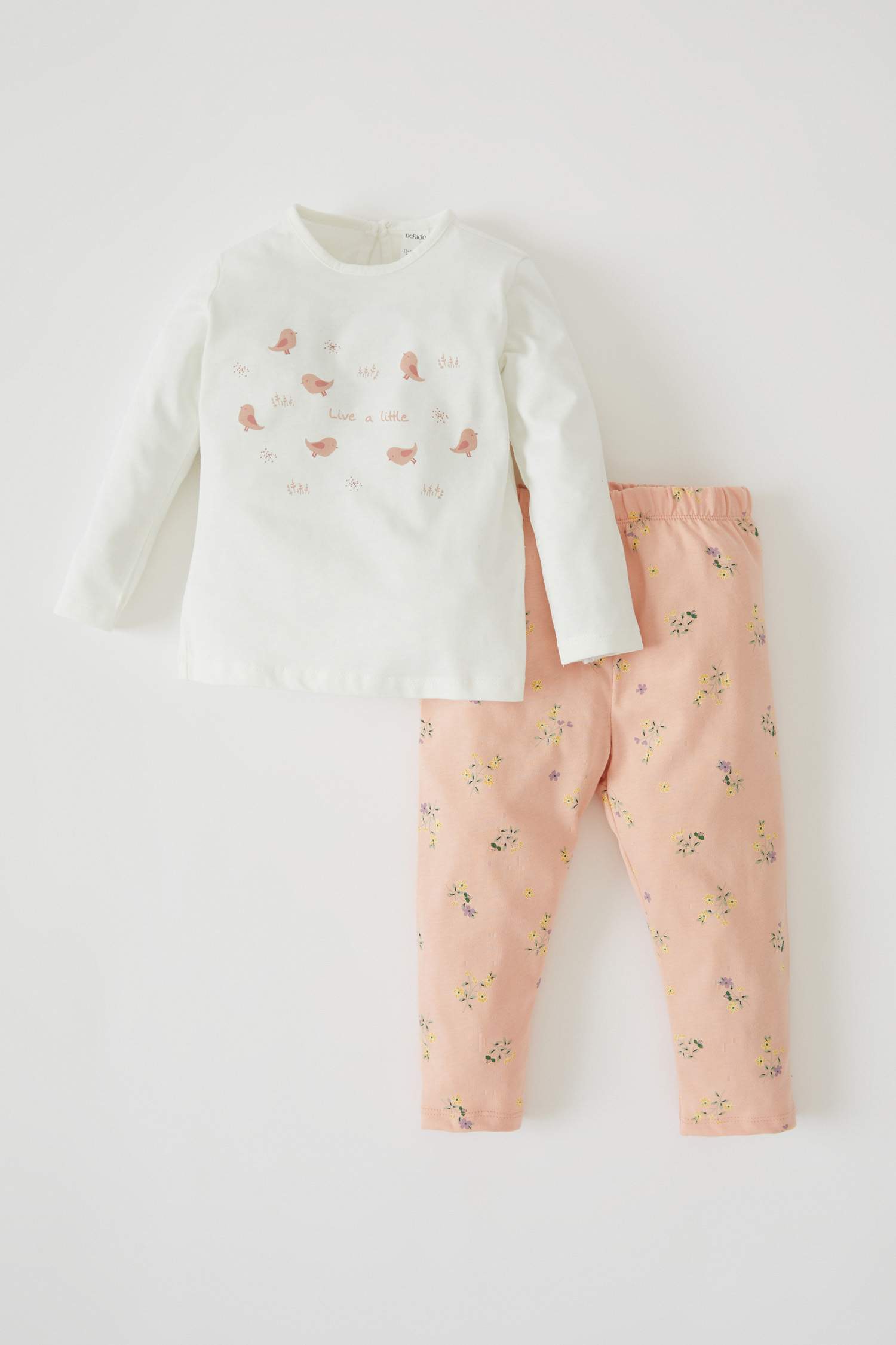 Kız Bebek Kuş Desenli Uzun Kollu Pamuklu Pijama Takım