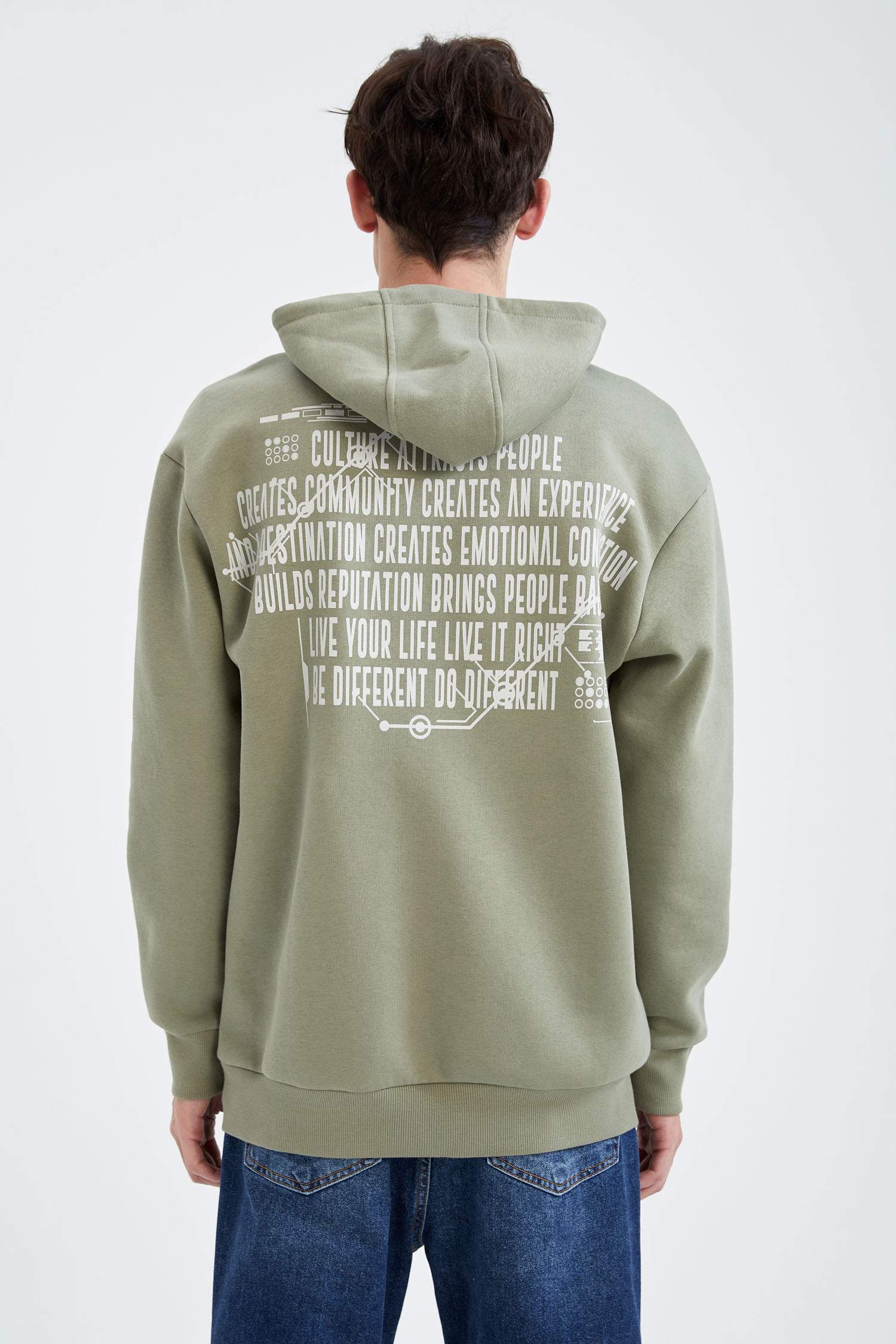 Oversize Fit Kapüşonlu Sırt Baskılı Uzun Kollu Sweatshirt