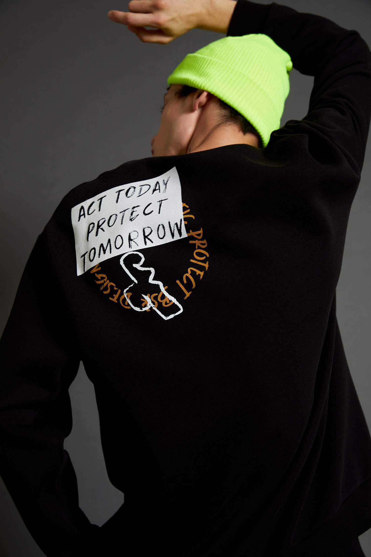 Oversize Fit Bisiklet Yaka Sırt Baskılı Uzun Kollu Sweatshirt