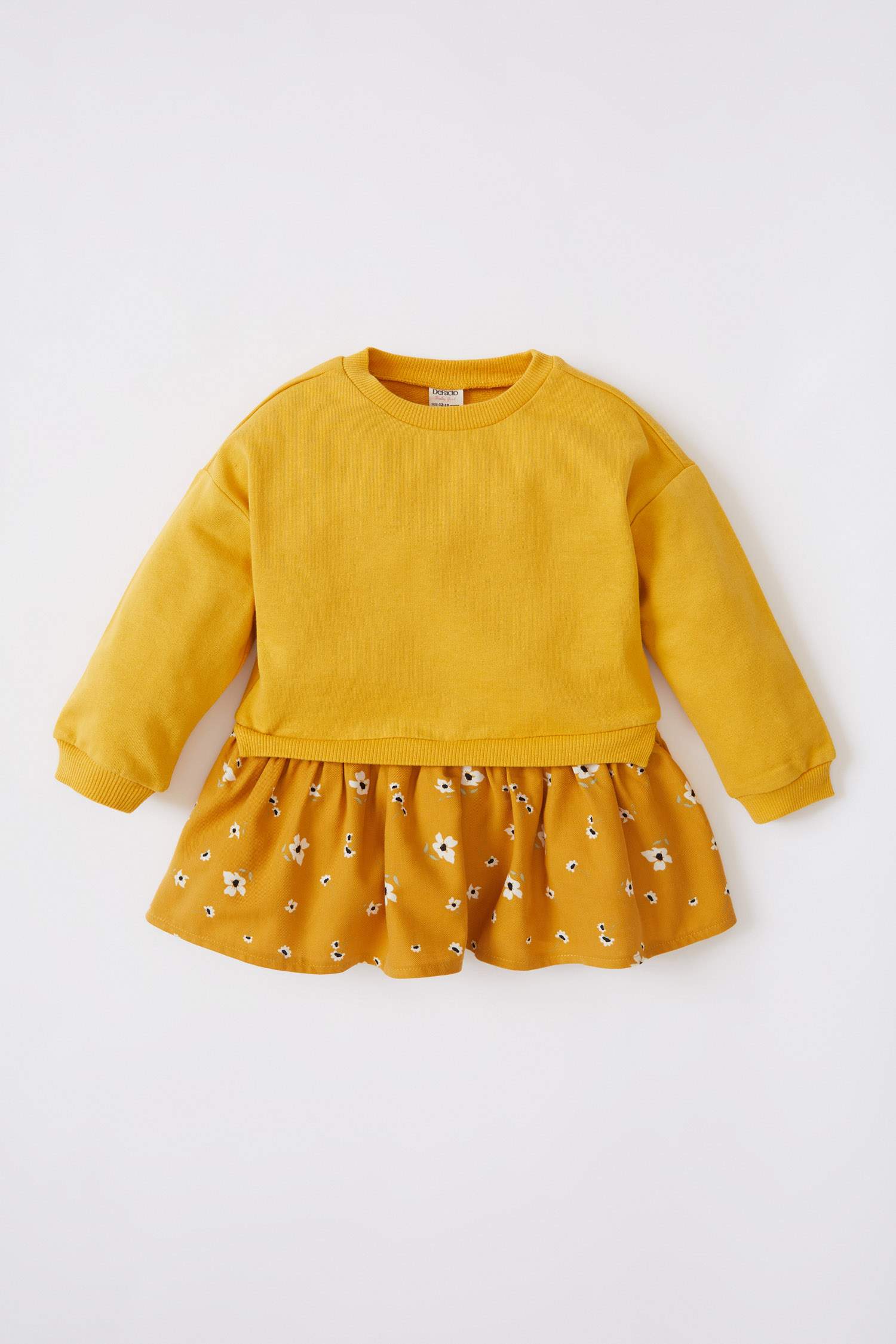 Kız Bebek Bisiklet Yaka Çiçekli Uzun Kollu Sweat Elbise