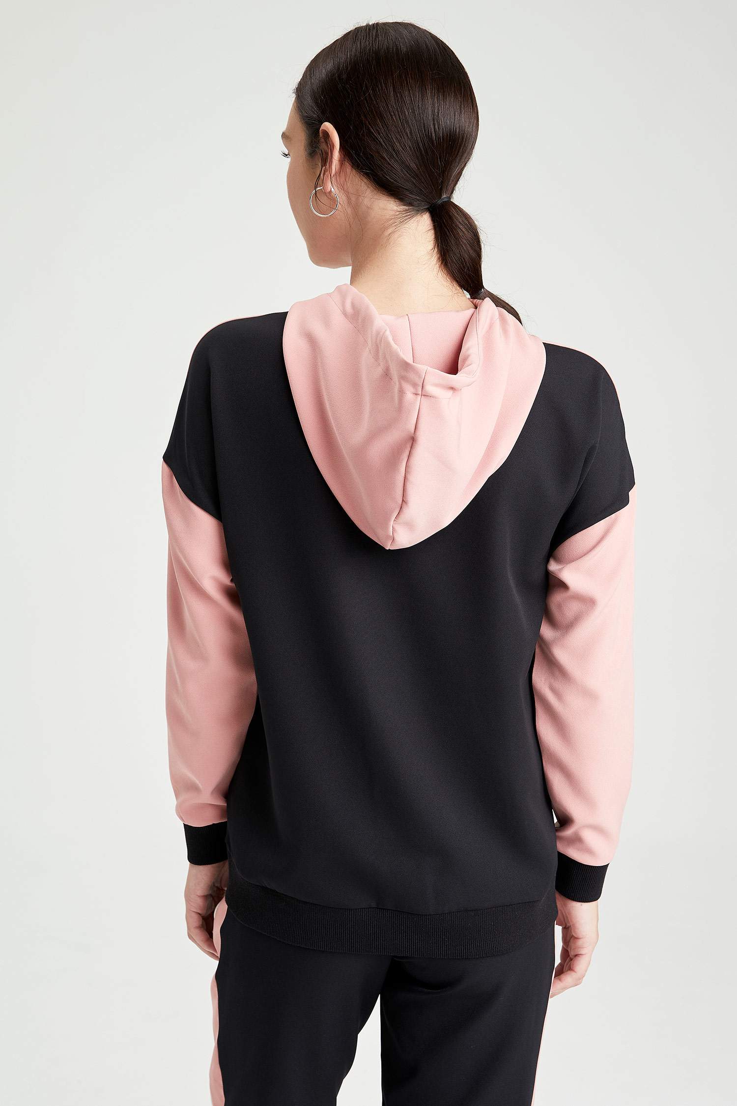Hamile Relax Fit Renk Bloklu Kapüşonlu Sweatshirt