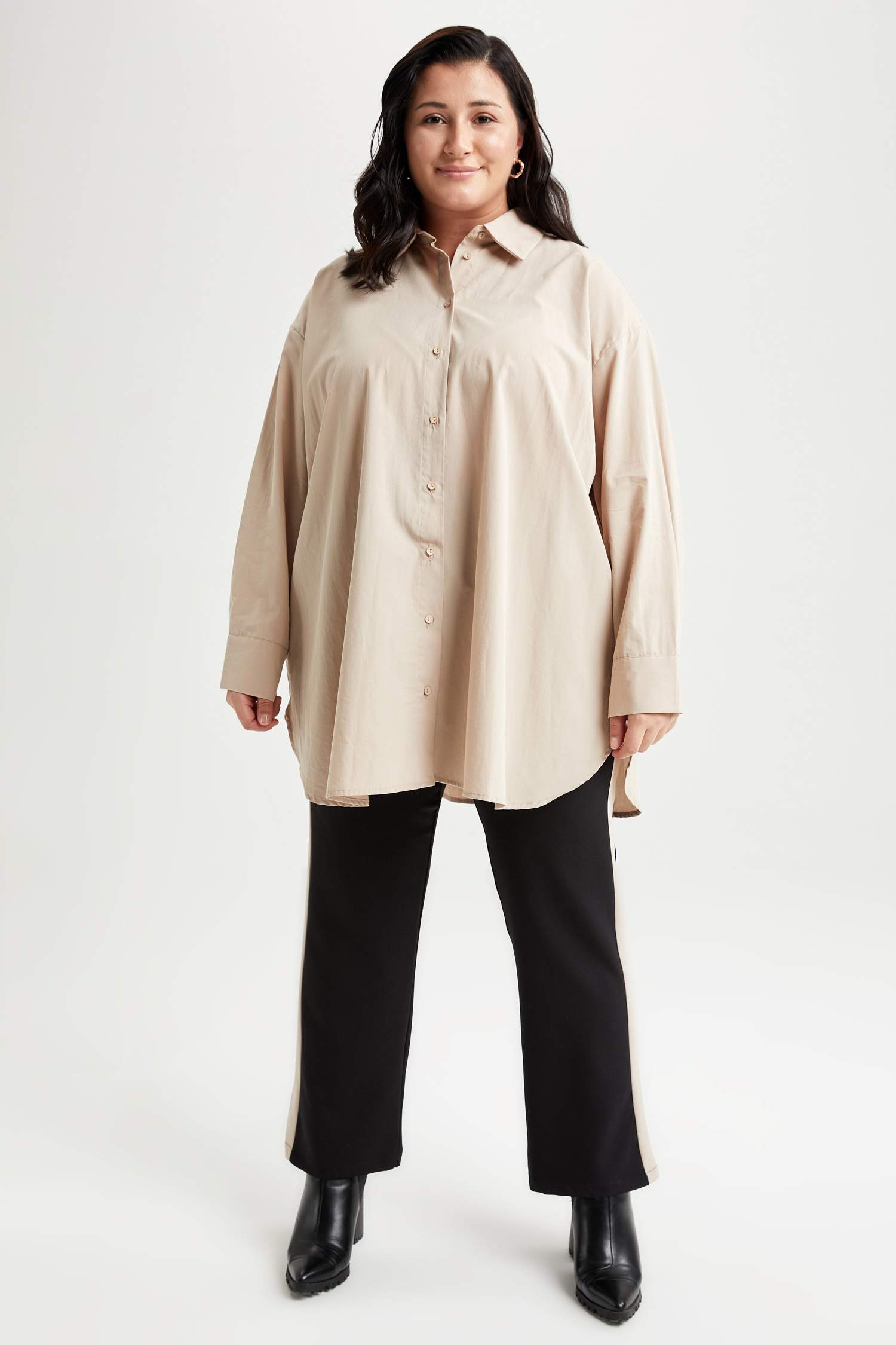 Oversize Fit Poplin Uzun Kollu Büyük Beden Gömlek