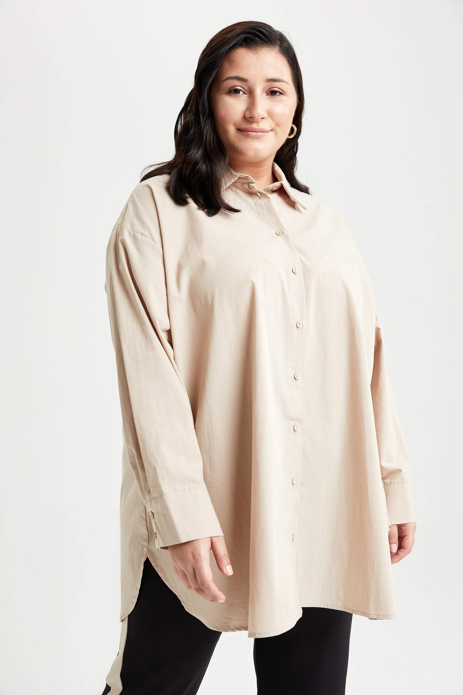 Oversize Fit Poplin Uzun Kollu Büyük Beden Gömlek