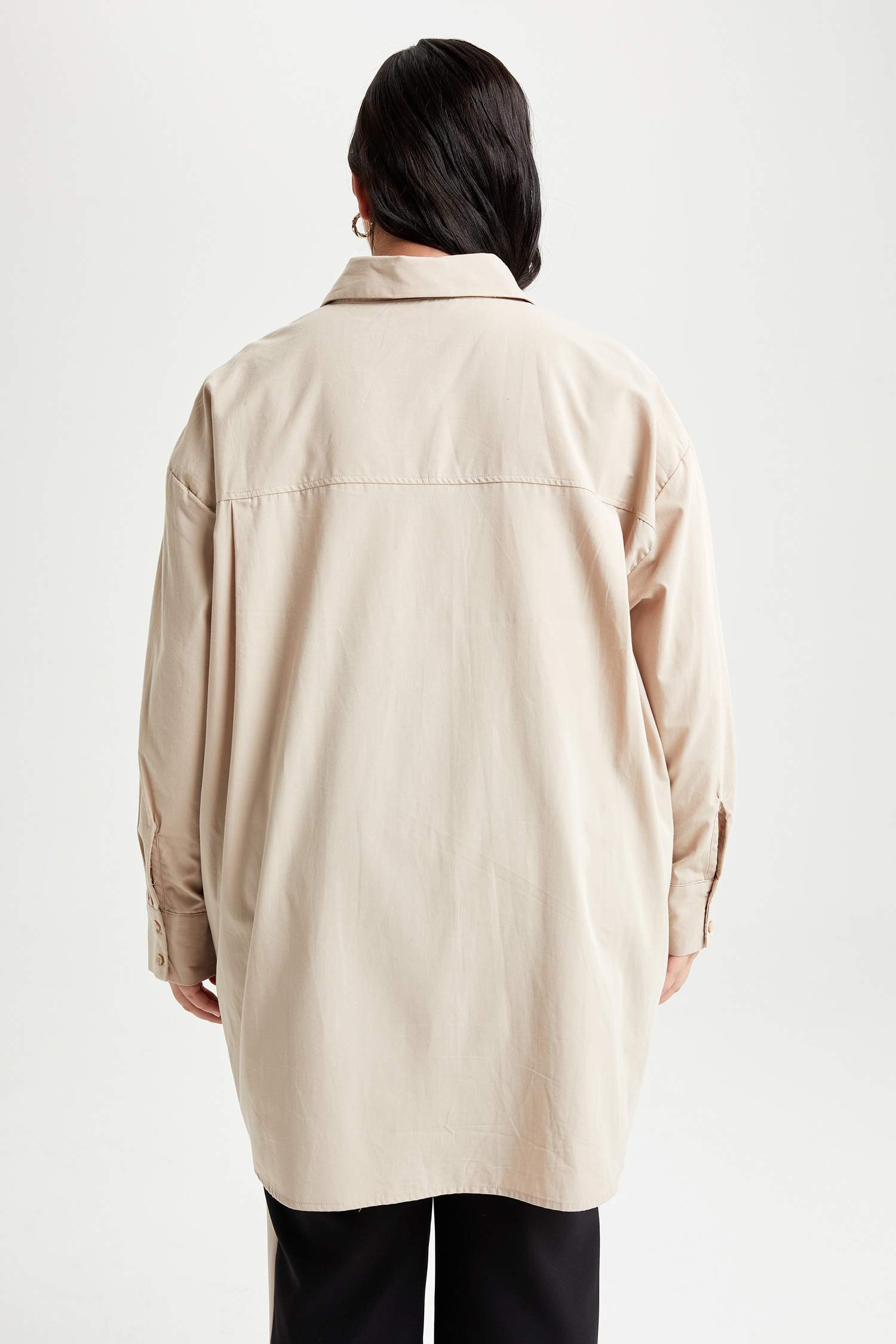 Oversize Fit Poplin Uzun Kollu Büyük Beden Gömlek