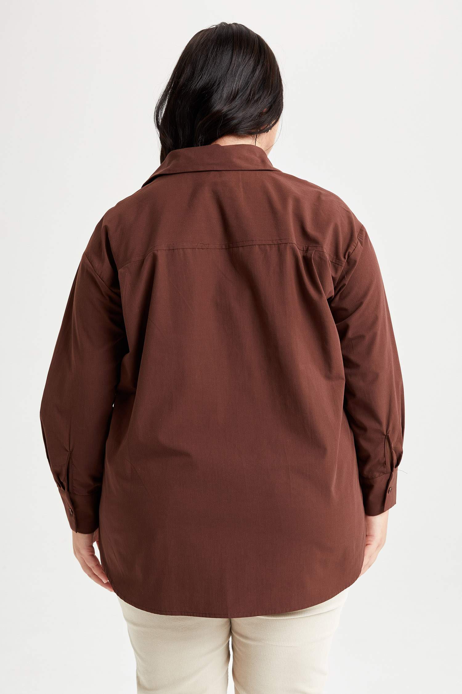 Oversize Fit Poplin Uzun Kollu Büyük Beden Gömlek