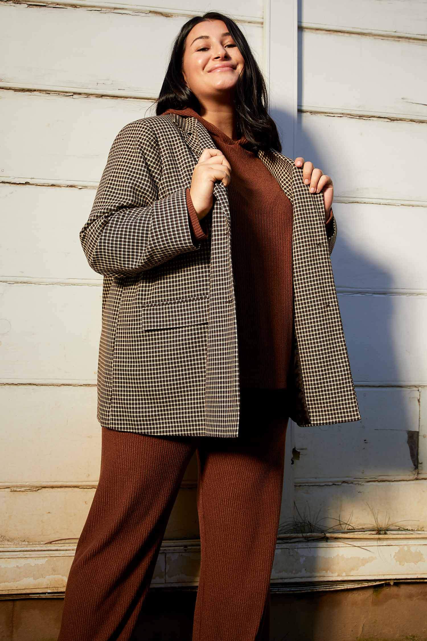 Kareli Kapaklı Cepli Oversize Fit Uzun Kollu Blazer Ceket
