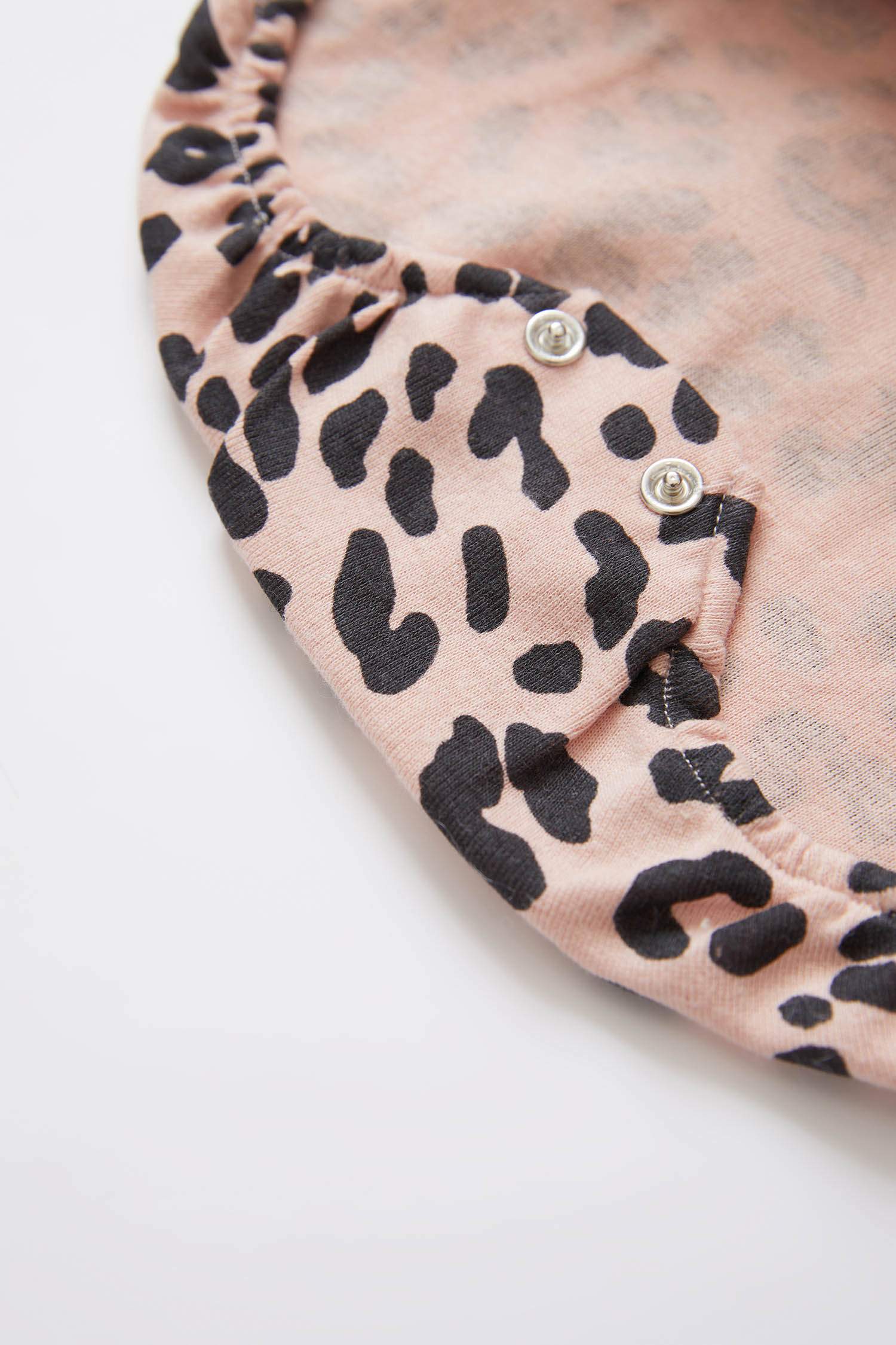 Kız Bebek Leopar Desenli Yeni Doğan Uzun Kollu Çıtçıtlı Body
