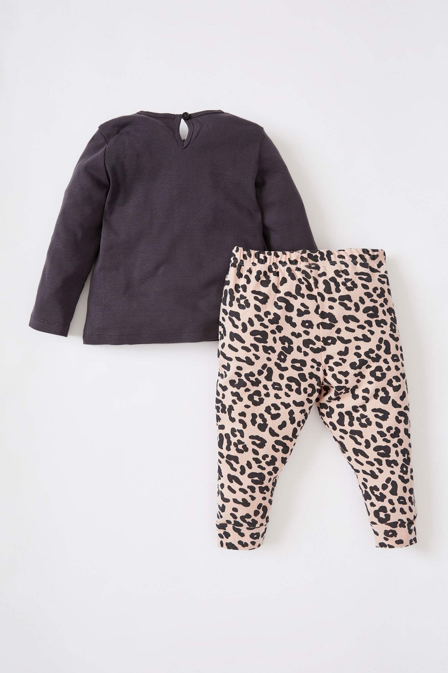 Kız Bebek Regular Fit Leopar Desenli Uzun Kollu Pamuklu Pijama Takım