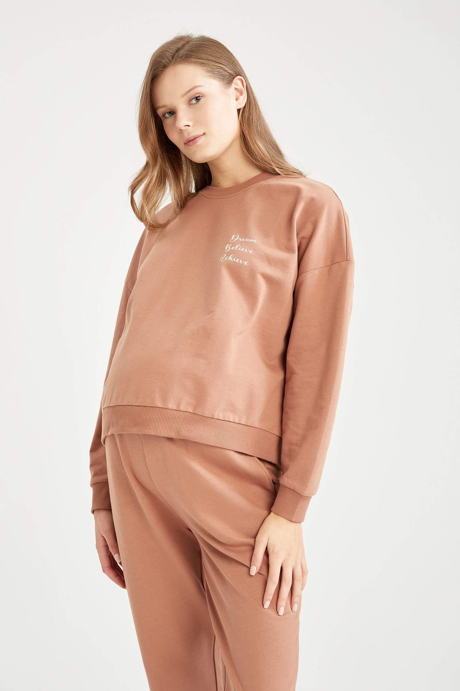 Hamile Slogan Baskılı Relax Fit Crop Sweatshirt