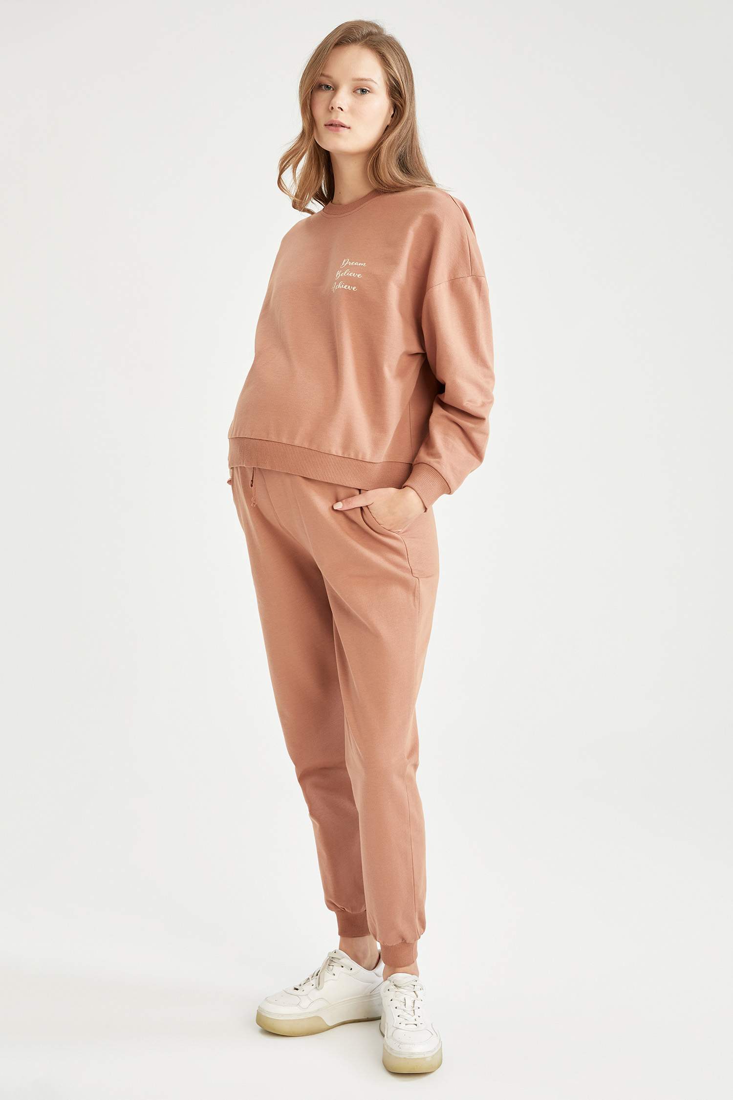 Hamile Slogan Baskılı Relax Fit Crop Sweatshirt