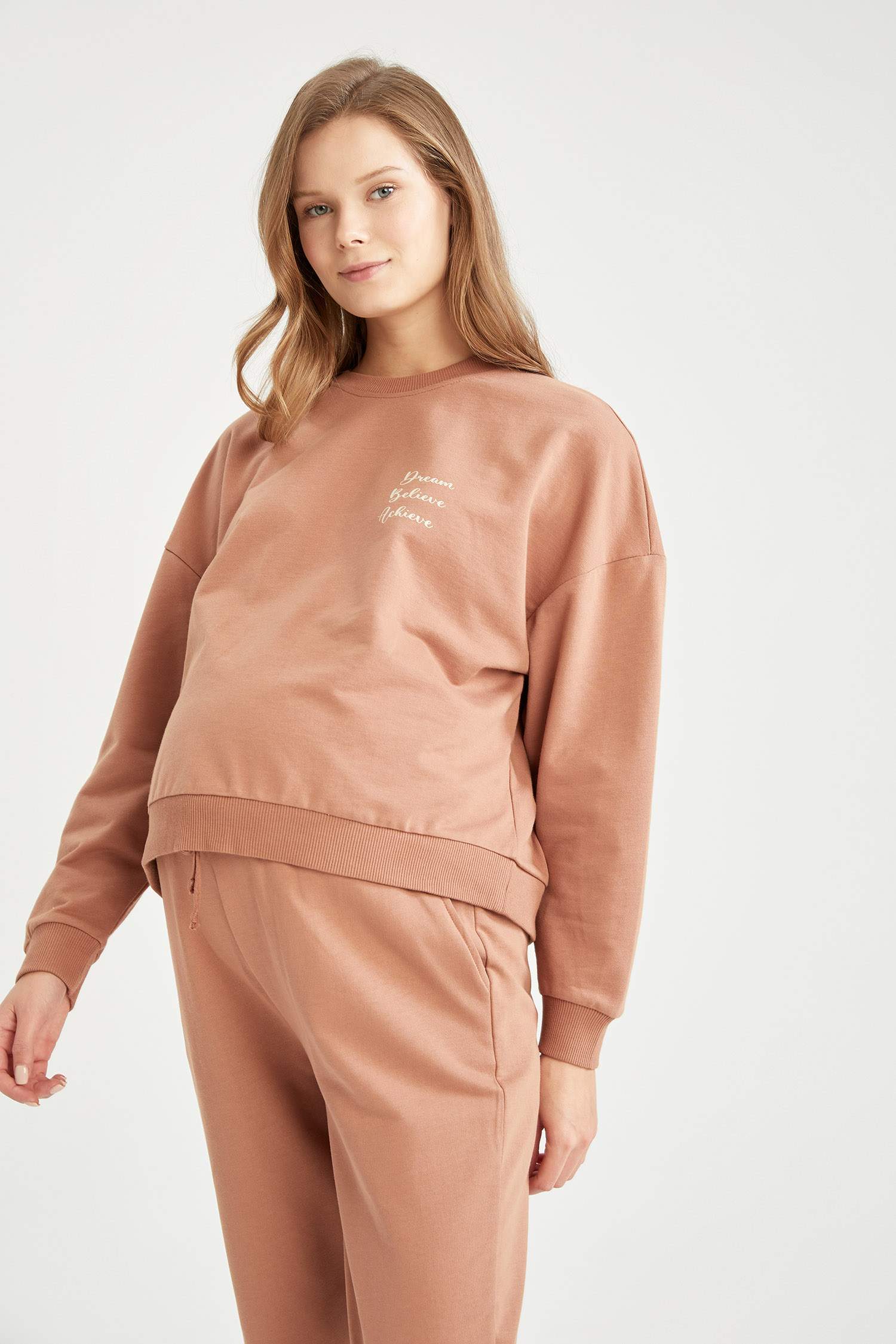 Hamile Slogan Baskılı Relax Fit Crop Sweatshirt