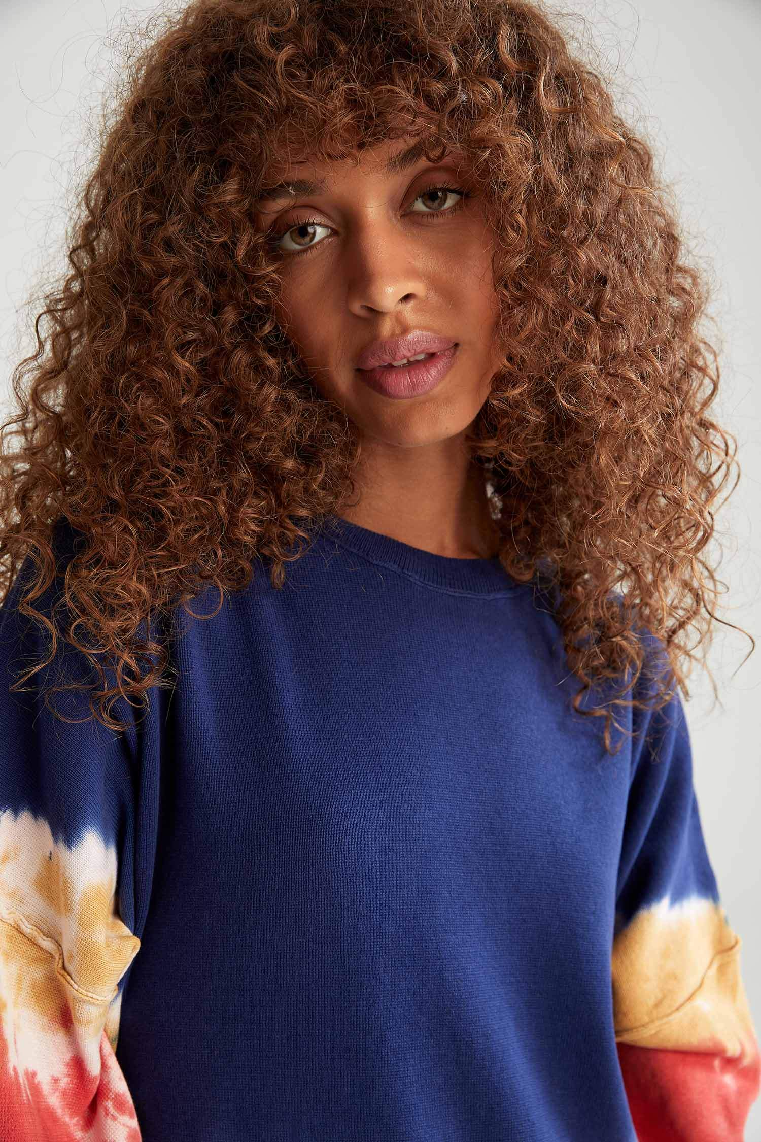 Oversize Fit Bisiklet Yaka Batik Desenli Pamuklu Kazak