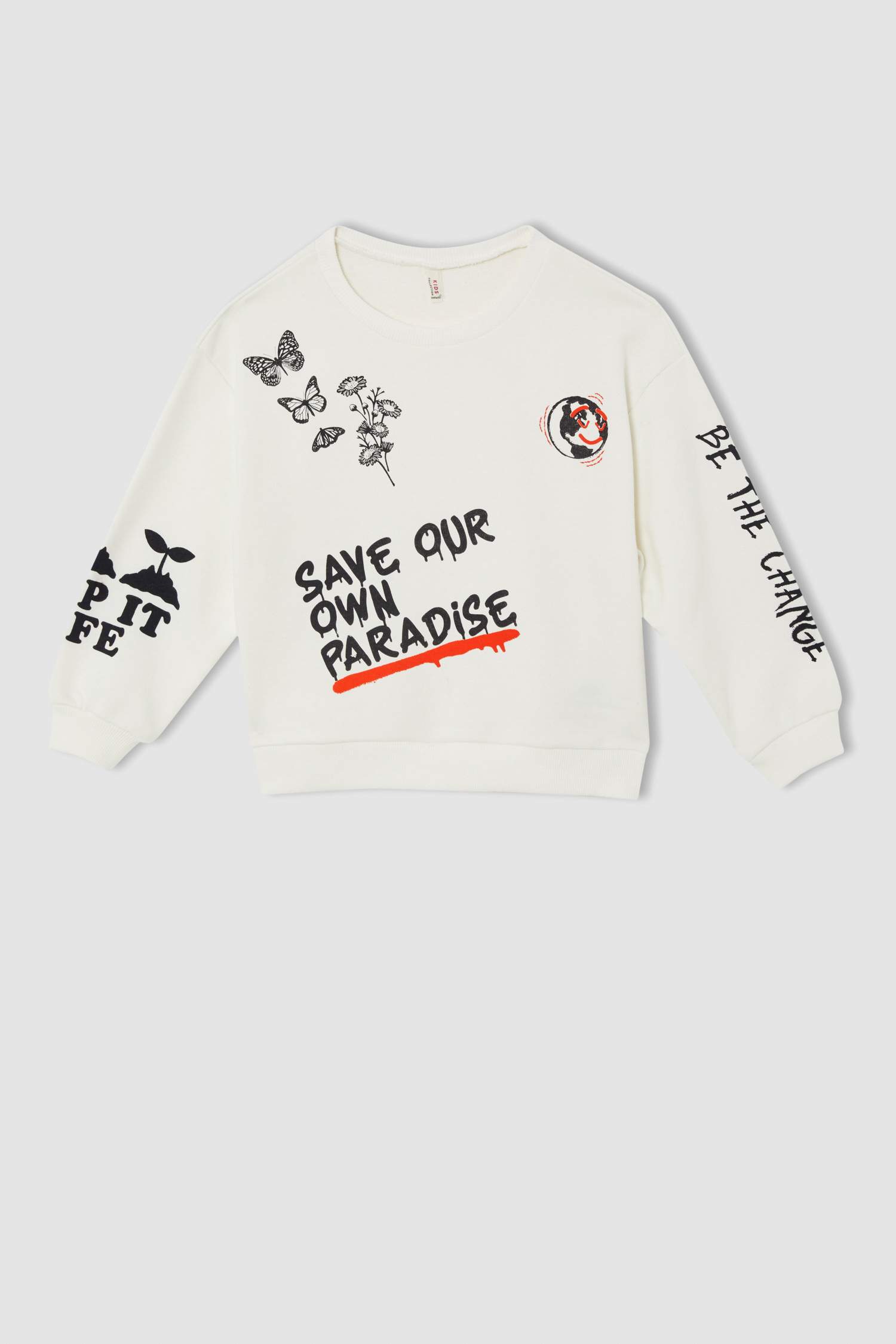 Kız Çocuk Relax Fit Bisiklet Yaka Baskılı Sweatshirt