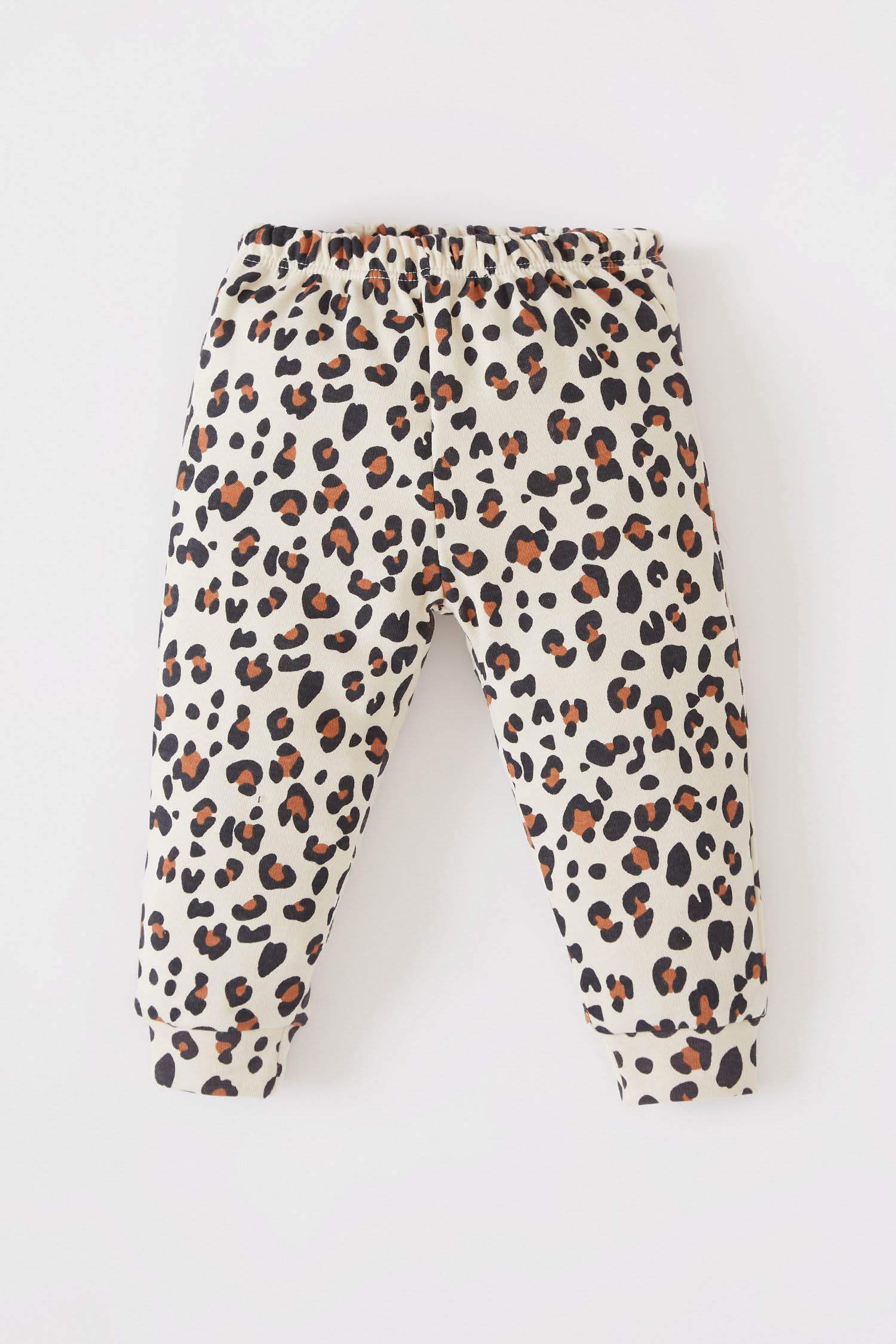 Kız Bebek Leopar Desenli Uzun Kollu Pamuklu Pijama Takım