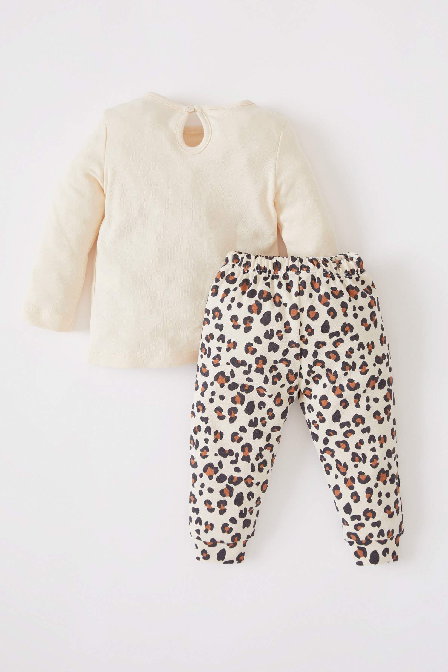 Kız Bebek Leopar Desenli Uzun Kollu Pamuklu Pijama Takım