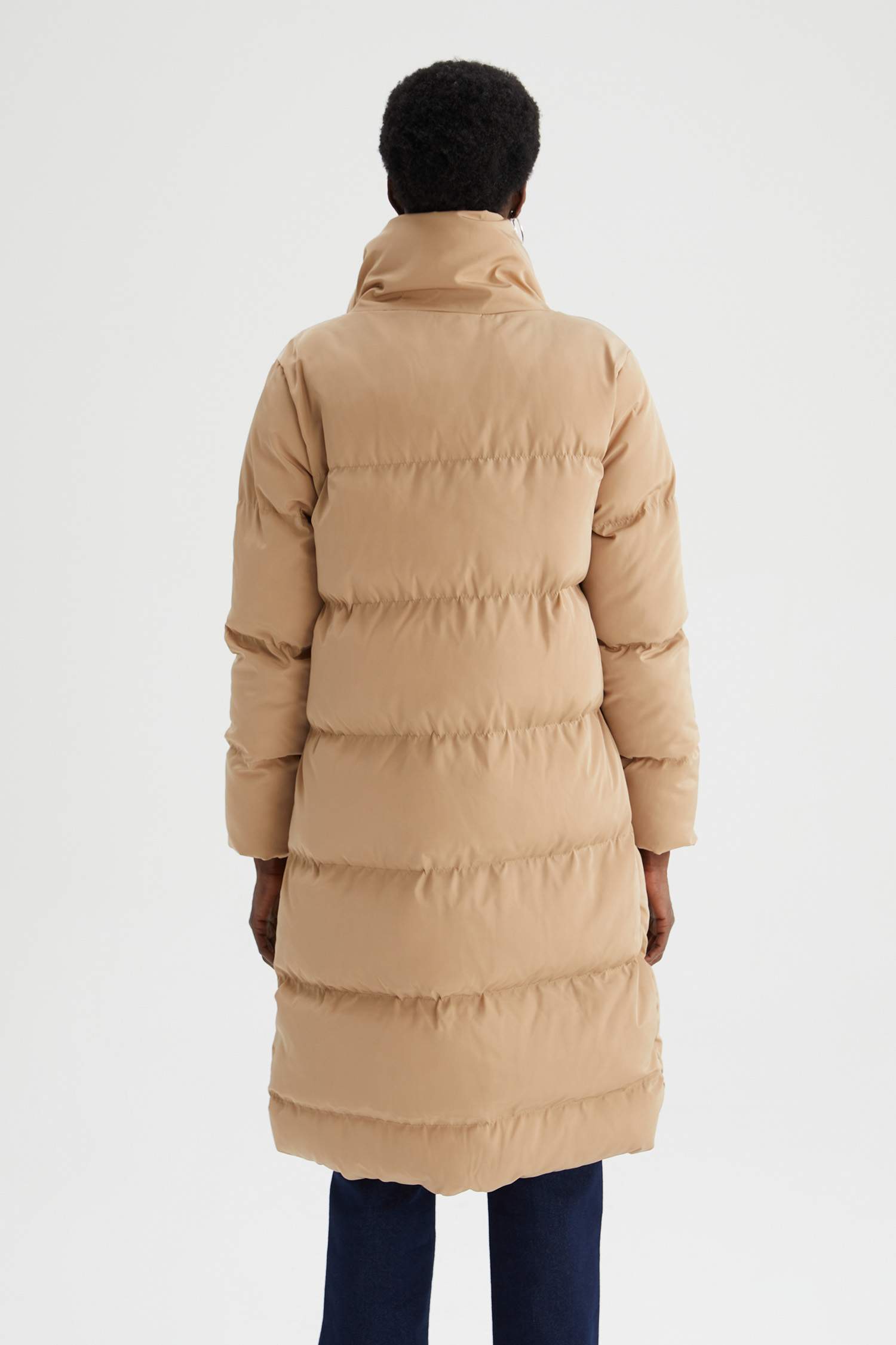 Oversize Fit Dik Yaka Dolgulu Şişme Uzun Mont Parka