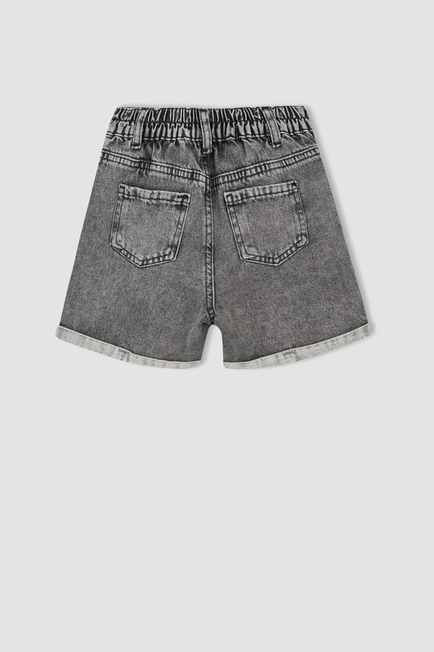 Kız Çocuk Mom Fit Paça Katlama Detaylı Jean Şort