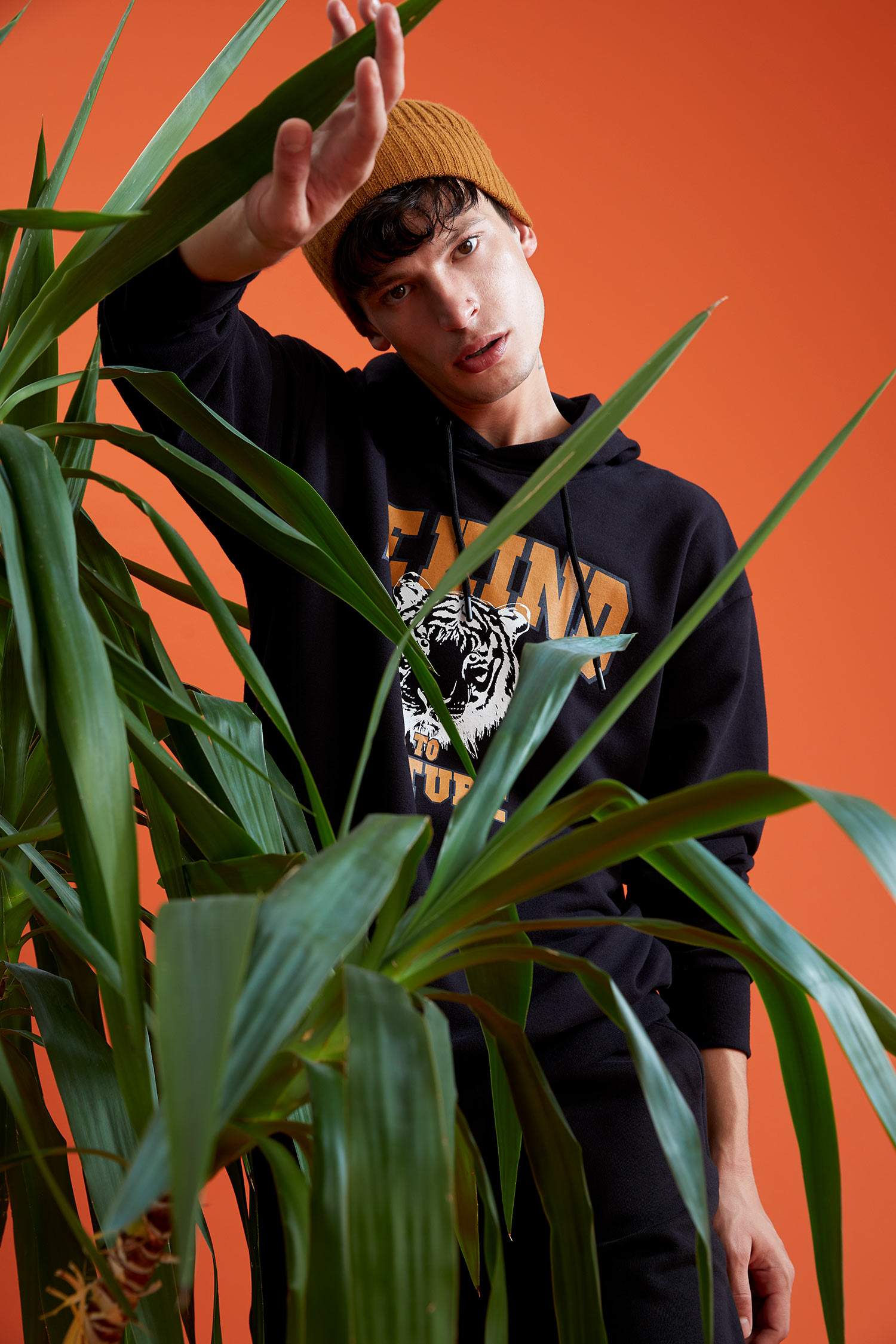 Oversize Fit Kapüşonlu Baskılı Uzun Kollu Sweatshirt