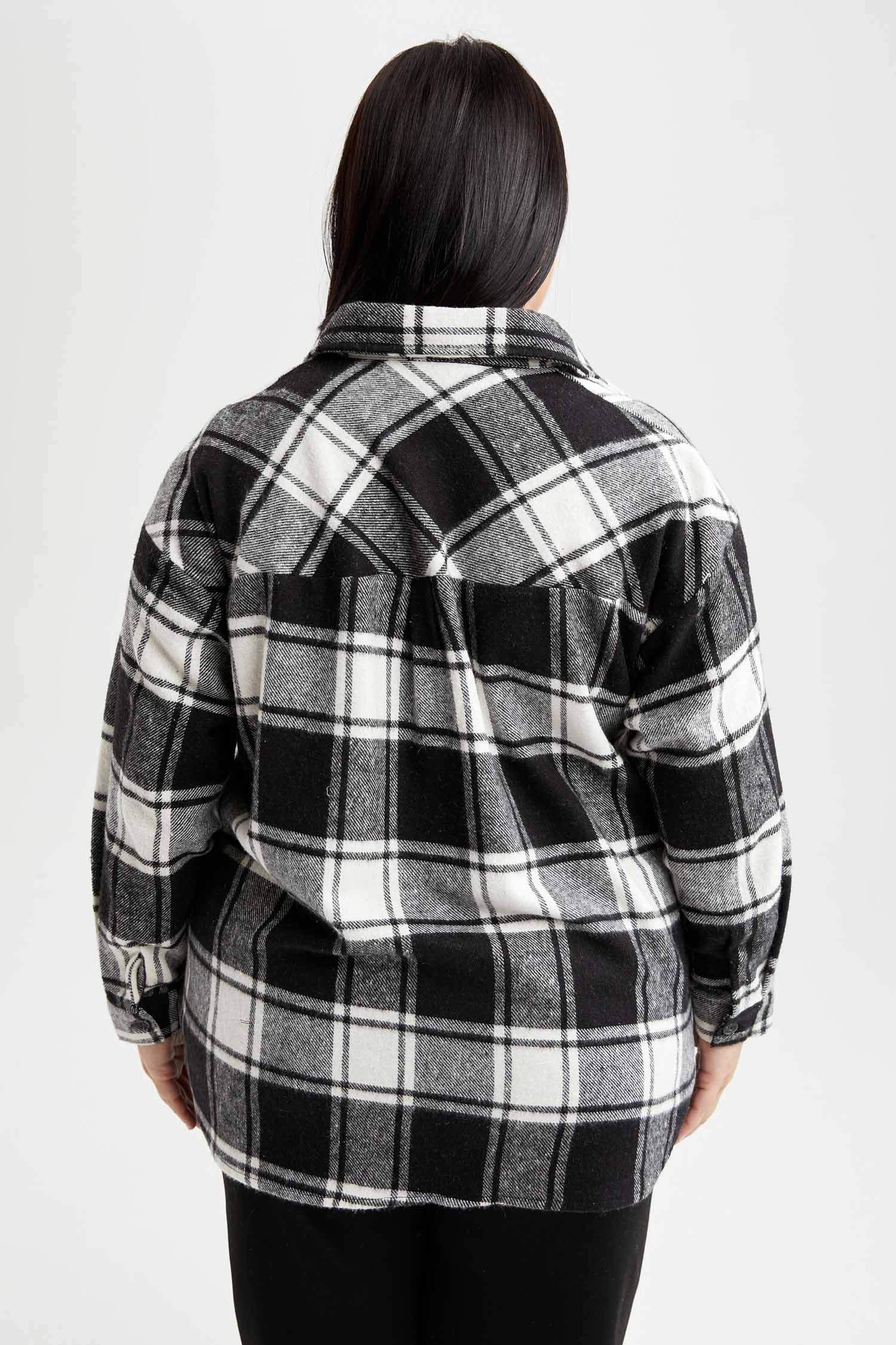 DF Plus Loose Fit Ekose Desenli Cepli Büyük Beden Oduncu Gömlek Ceket