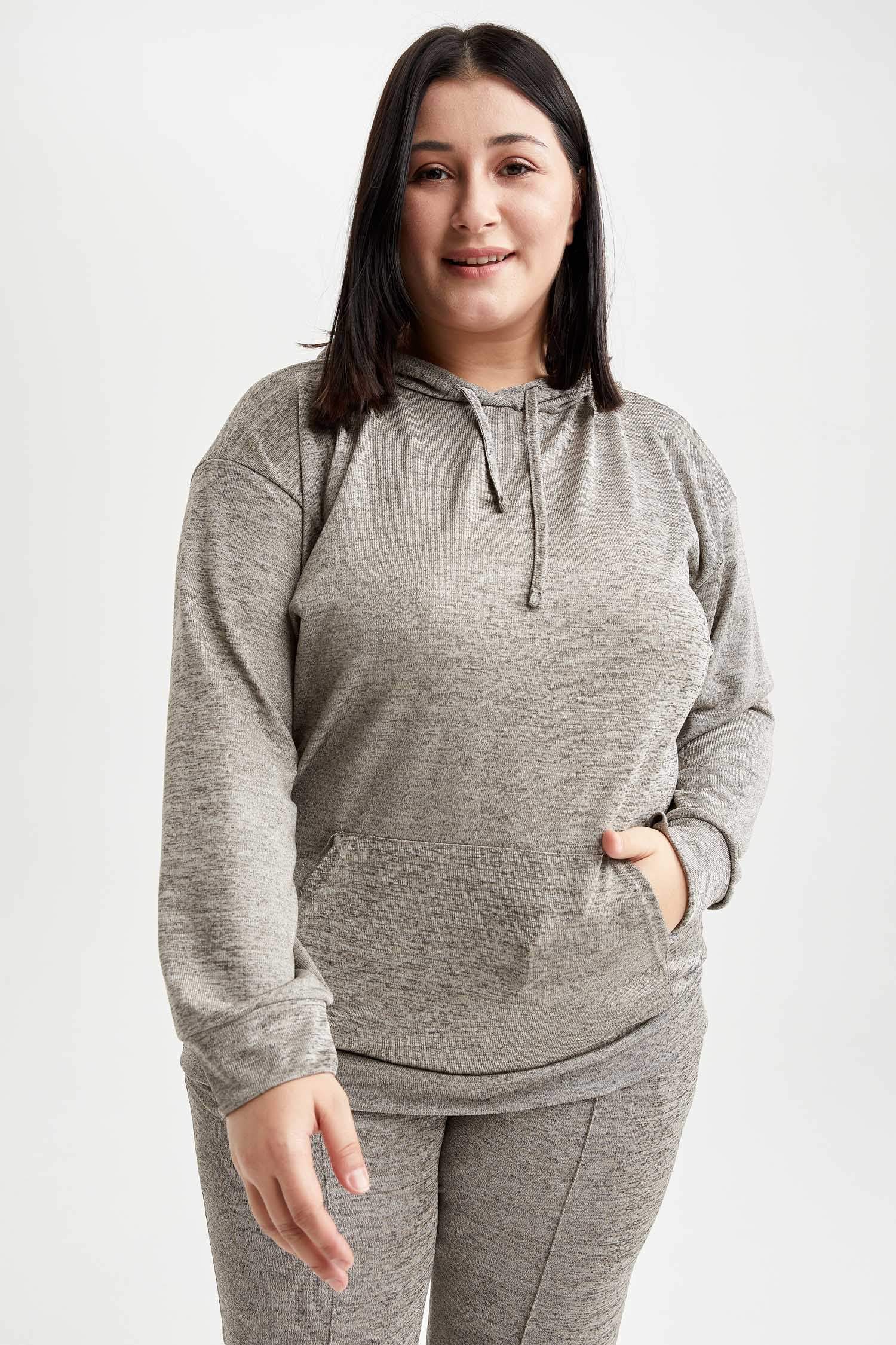 Loose Fit Kapüşonlu Kanguru Cepli Büyük Beden Sweatshirt