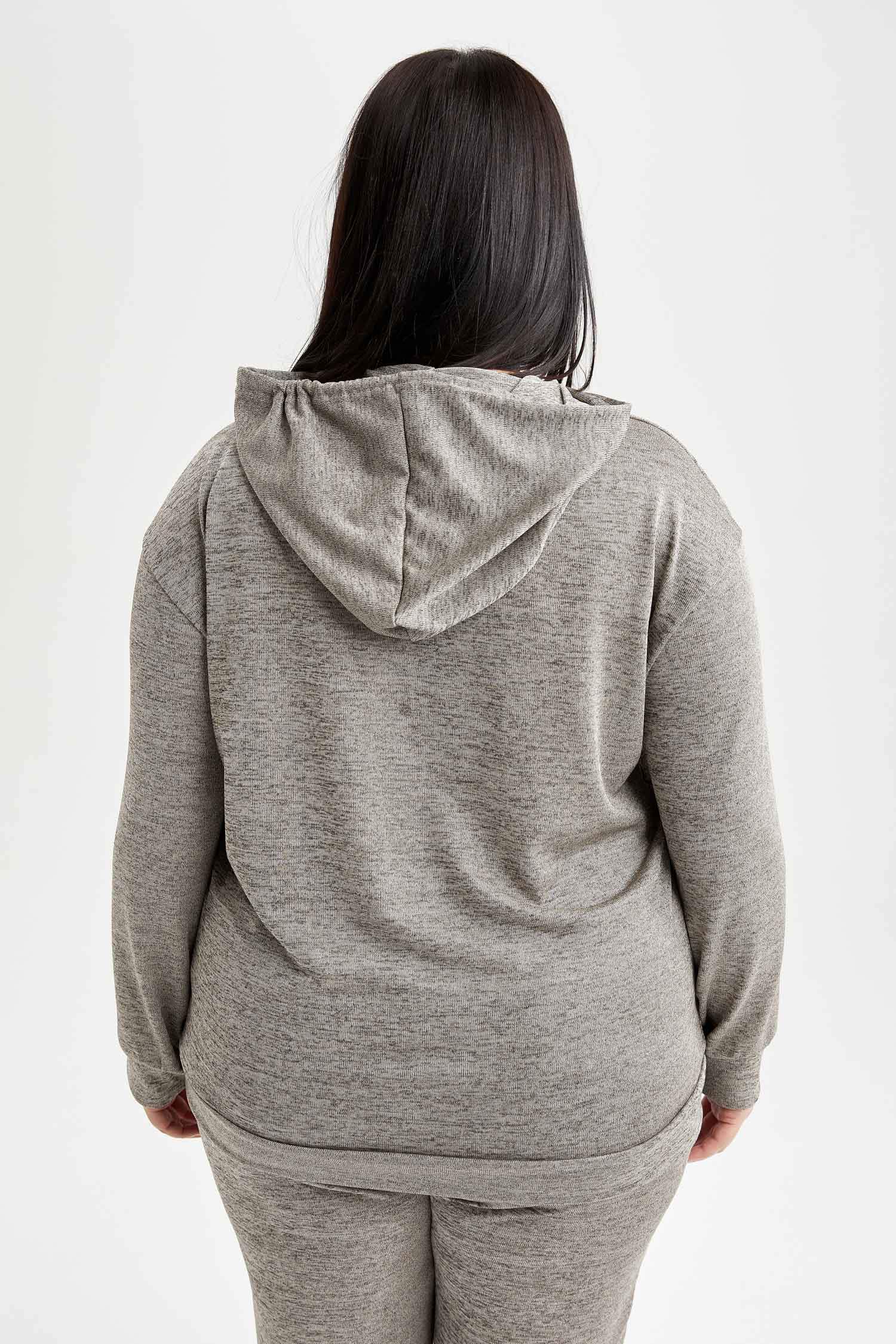 Loose Fit Kapüşonlu Kanguru Cepli Büyük Beden Sweatshirt