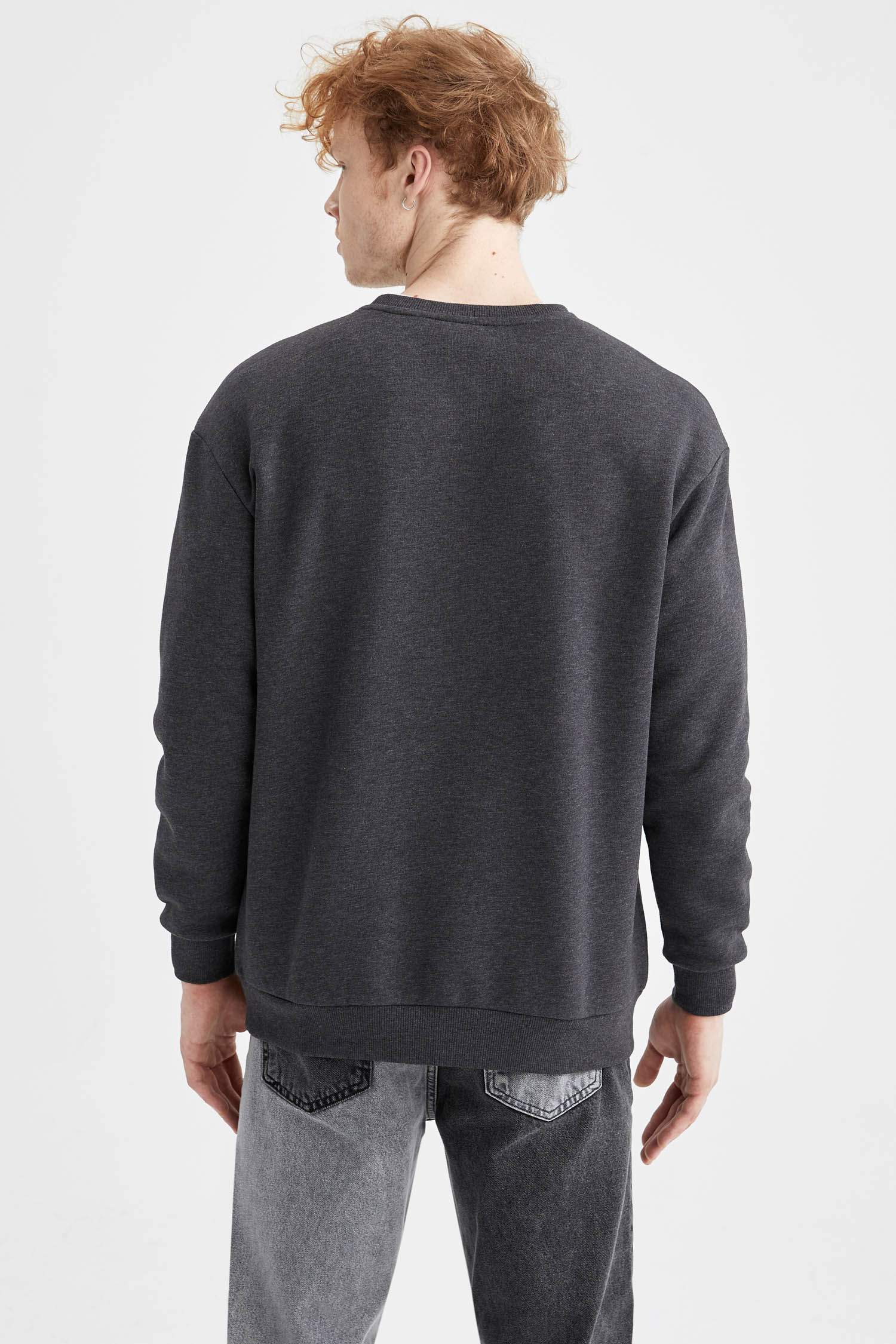 Boxy Fit Bisiklet Yaka Baskılı Uzun Kollu Sweatshirt