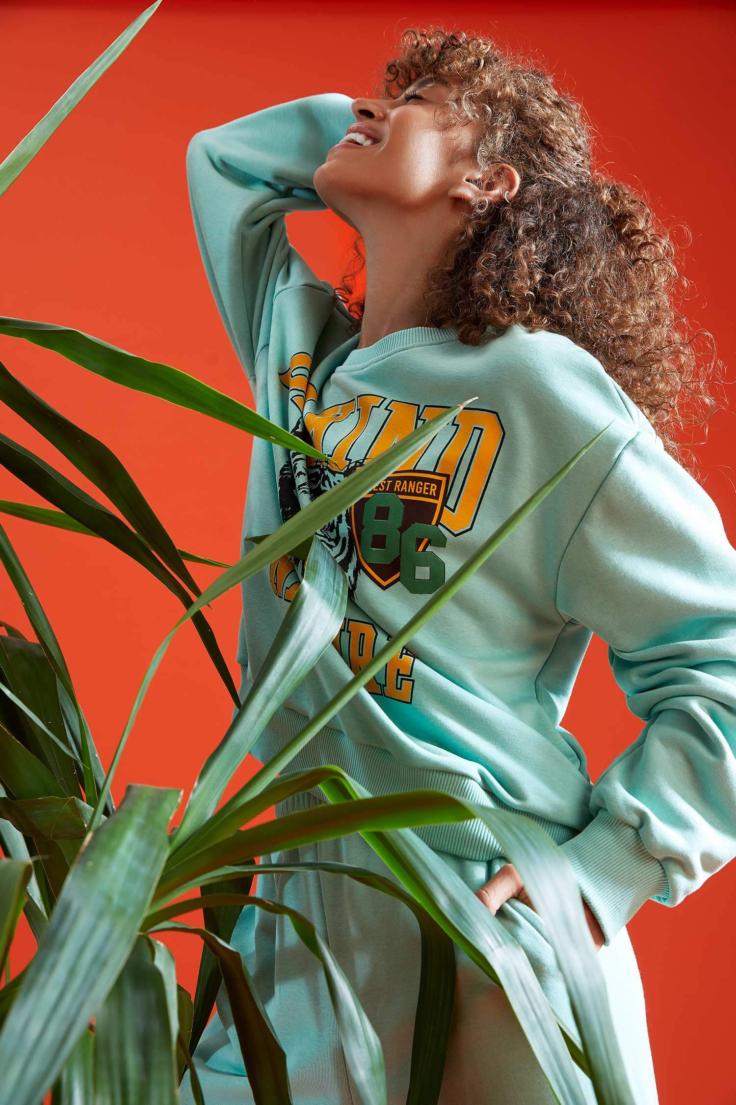 Hayvan Desenli Oversize Bisiklet Yaka Uzun Kollu Sweatshirt