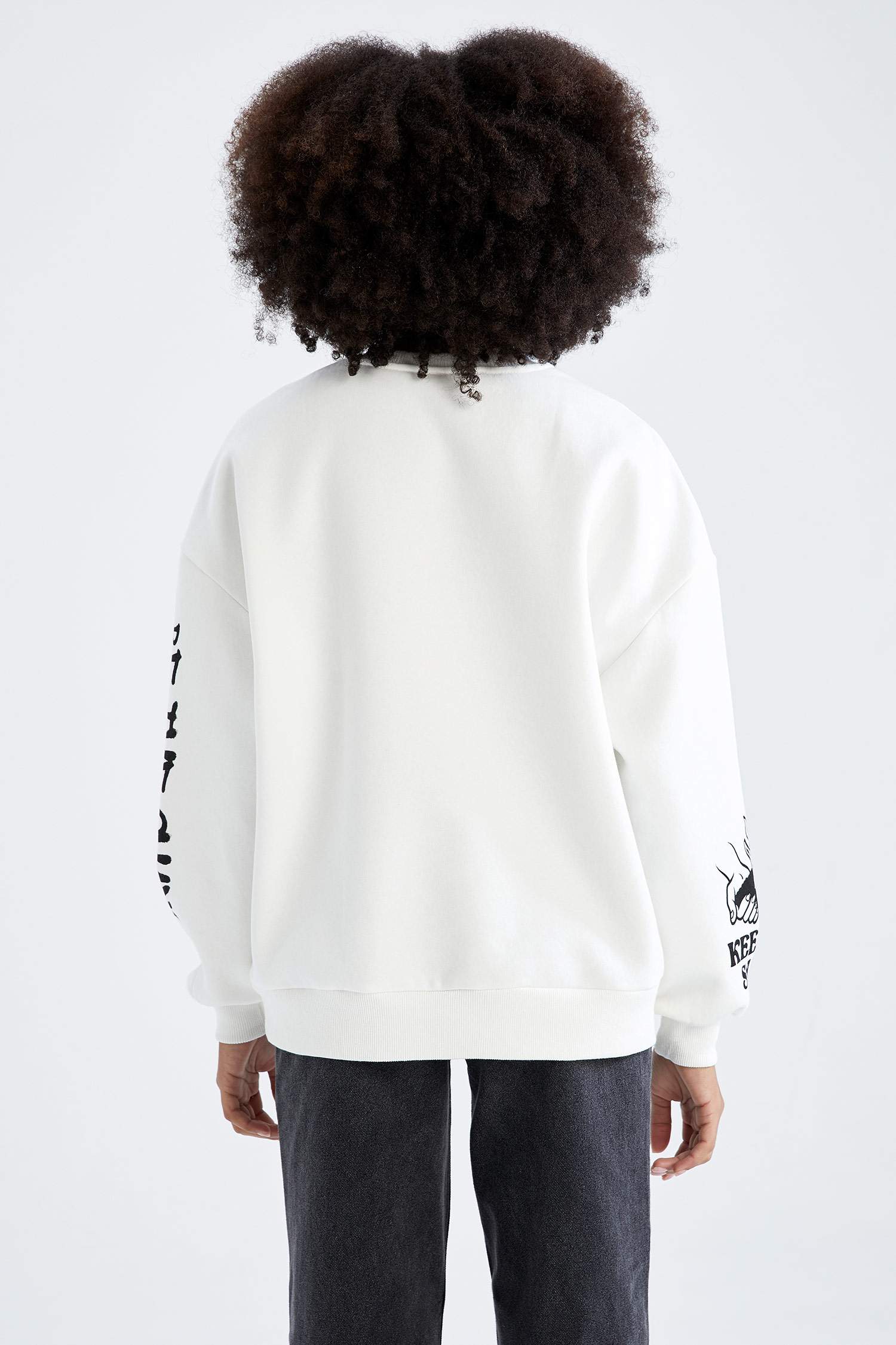 Slogan Desenli Oversize Bisiklet Yaka Uzun Kollu Sweatshirt