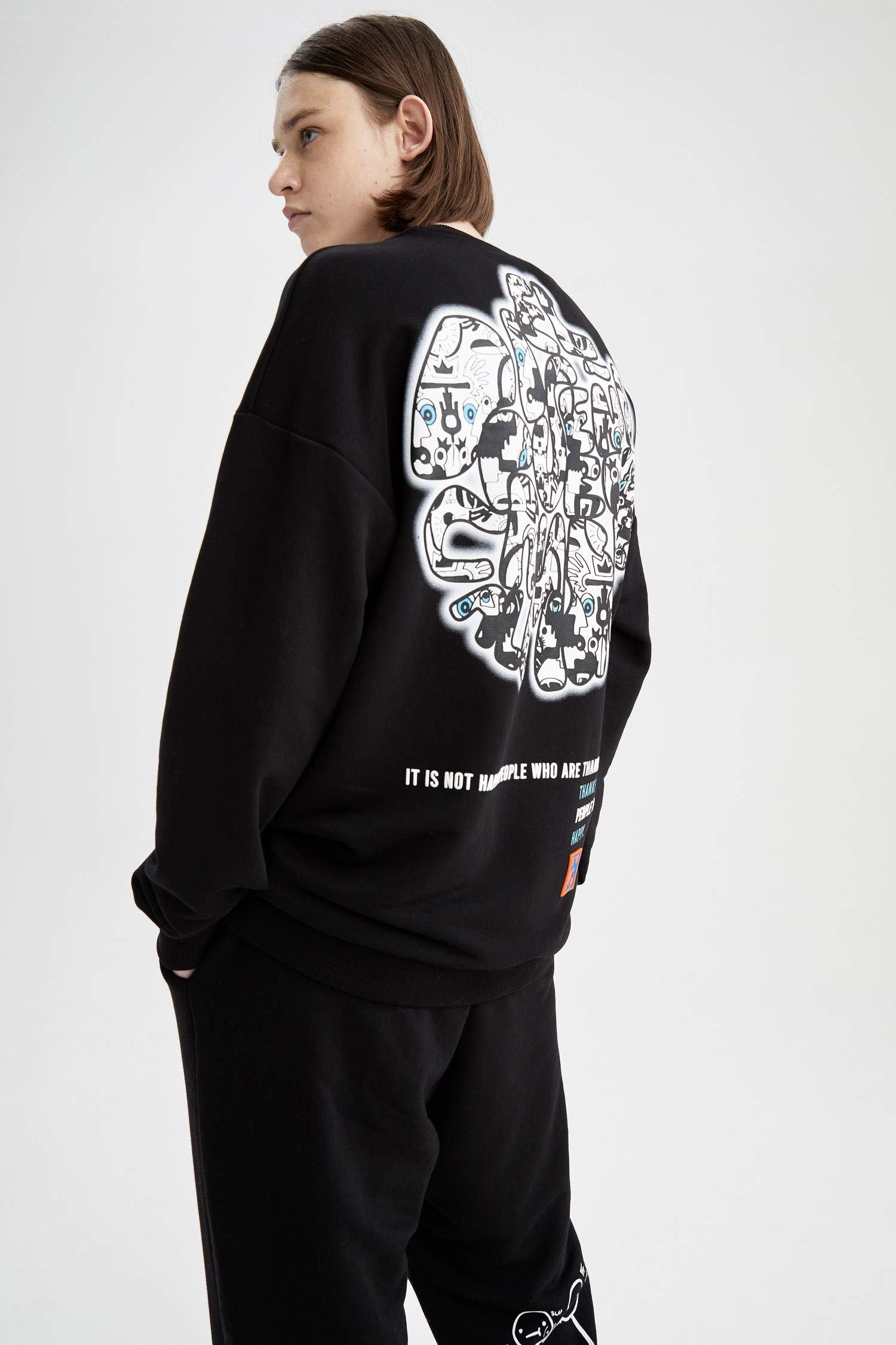 Coool Oversize Fit Bisiklet Yaka Sırt Baskılı Uzun Kollu Sweatshirt
