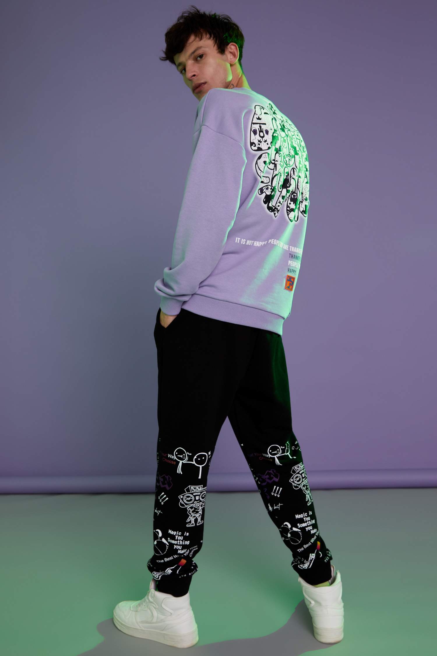 Coool Oversize Fit Bisiklet Yaka Sırt Baskılı Uzun Kollu Sweatshirt