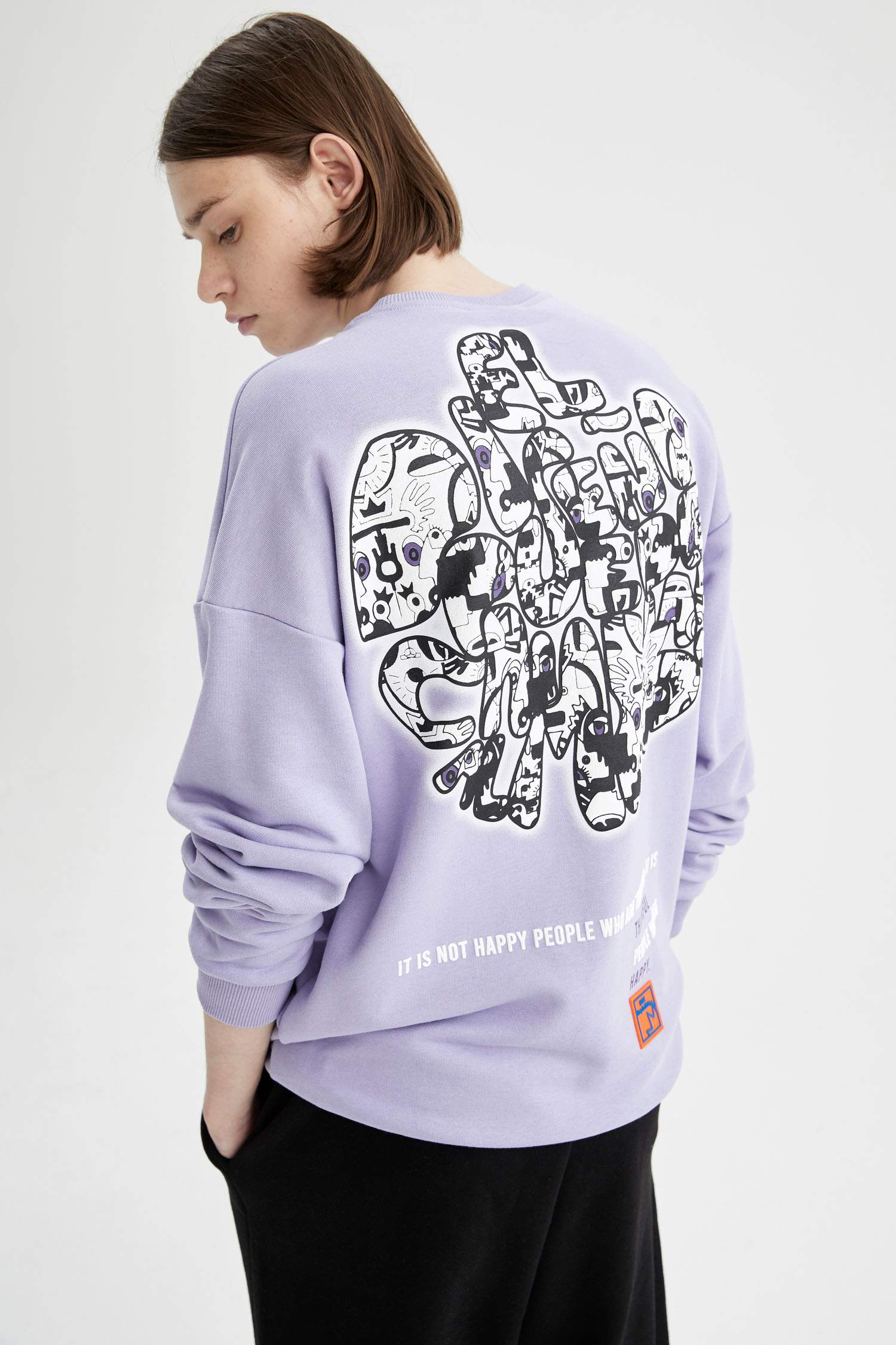 Coool Oversize Fit Bisiklet Yaka Sırt Baskılı Uzun Kollu Sweatshirt