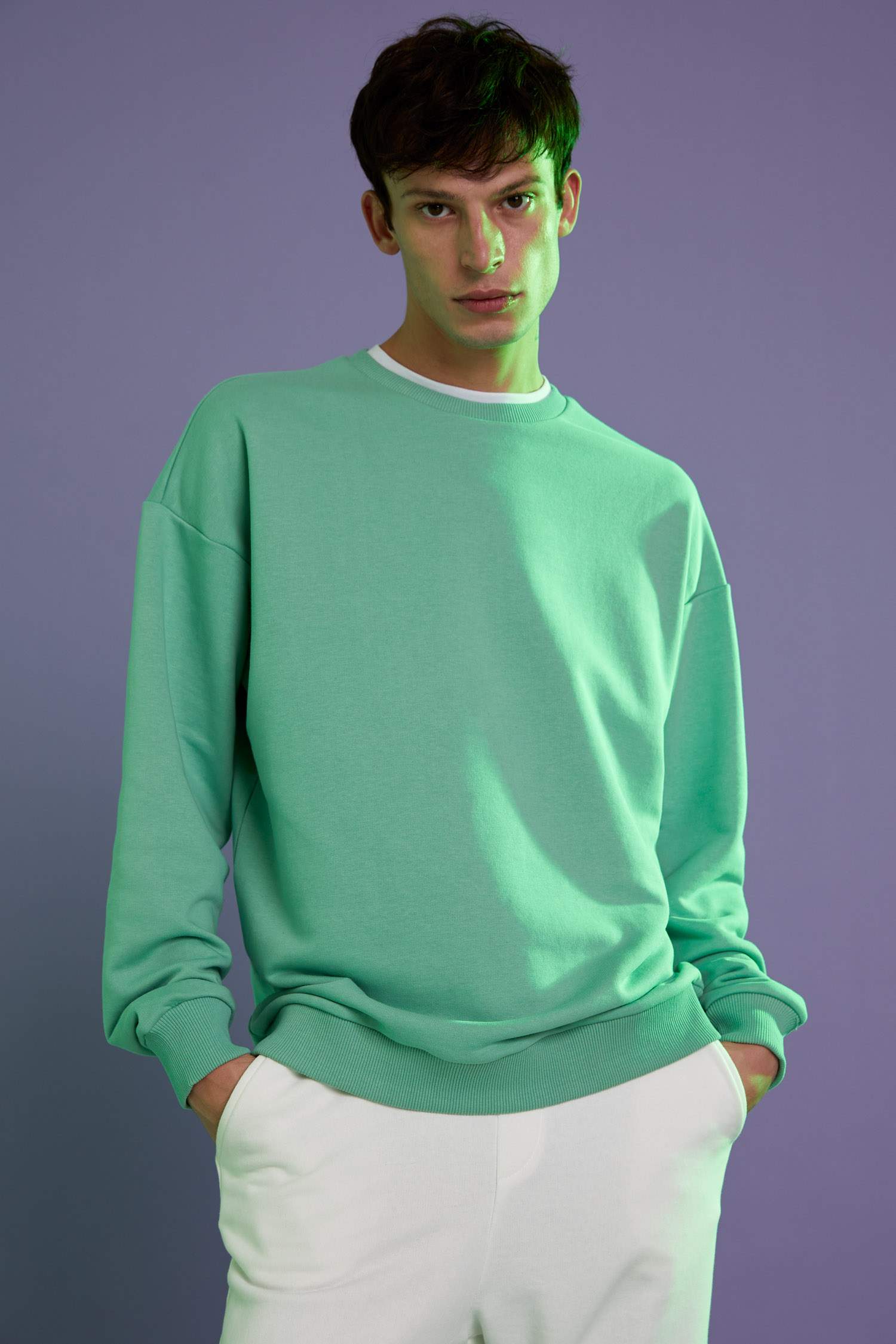 Oversize Bisiklet Yaka Uzun Kollu Sweatshirt