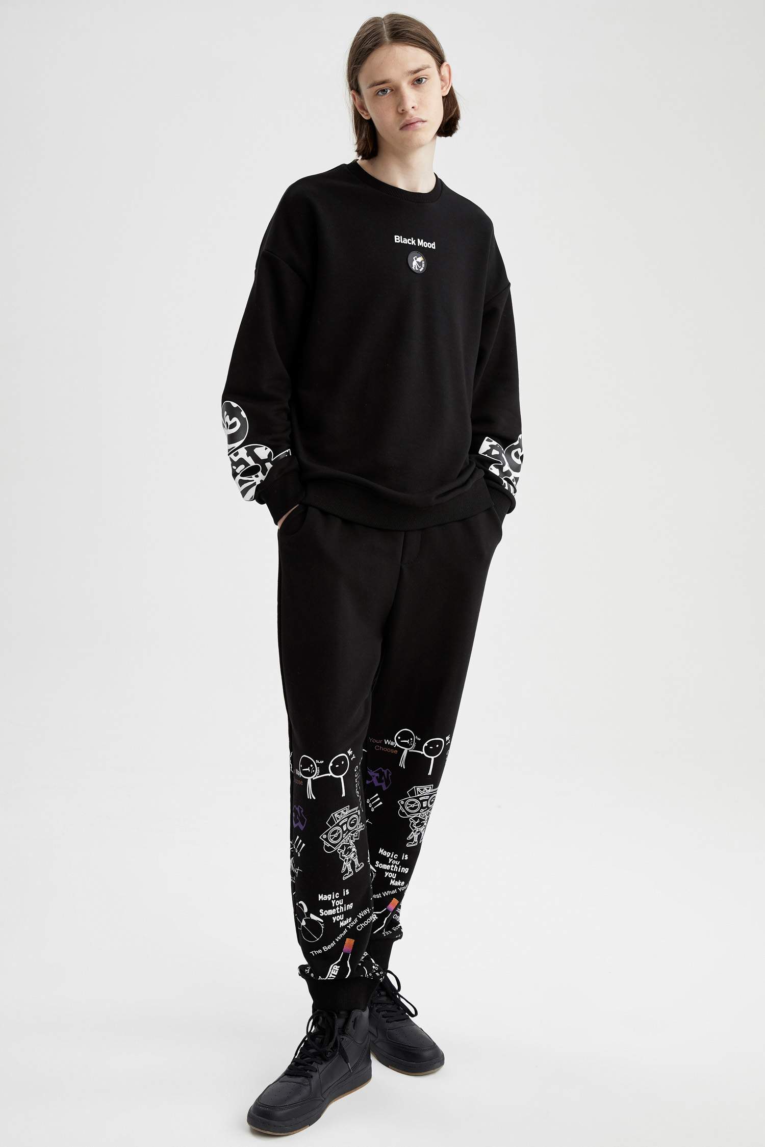 Coool Oversize Fit Bisiklet Yaka Sırt Baskılı Uzun Kollu Sweatshirt