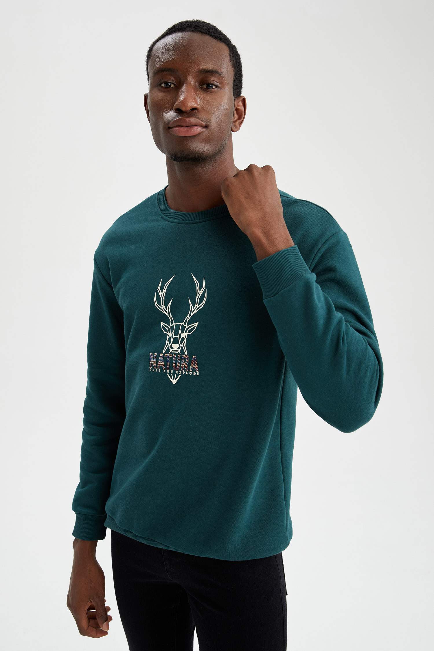 Relax Fit Bisiklet Yaka Baskılı Uzun Kollu Sweatshirt