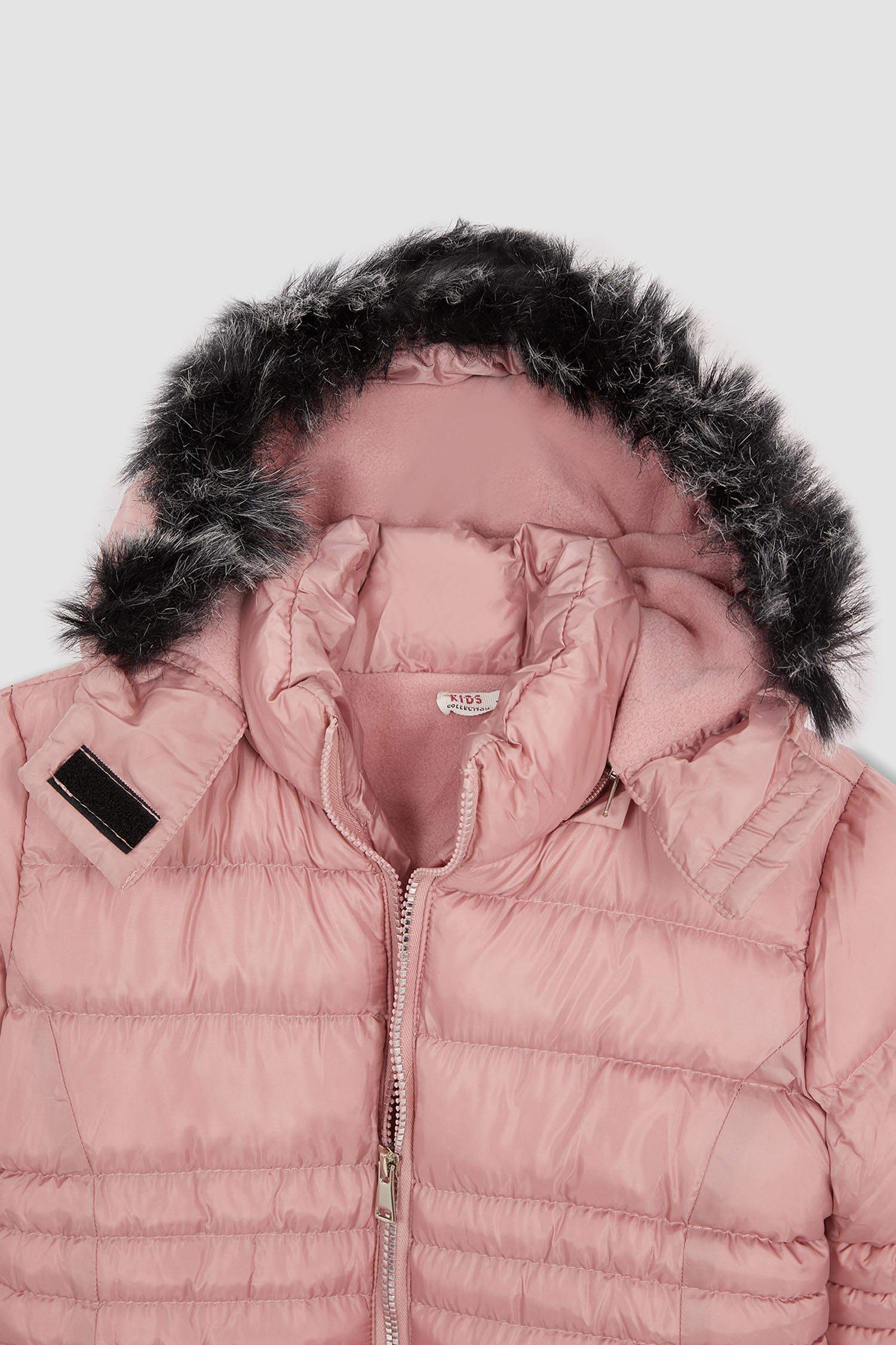 Kız Çocuk Kapüşonlu Suni Kürklü Polar Astarlı Kapitone Uzun Parka.