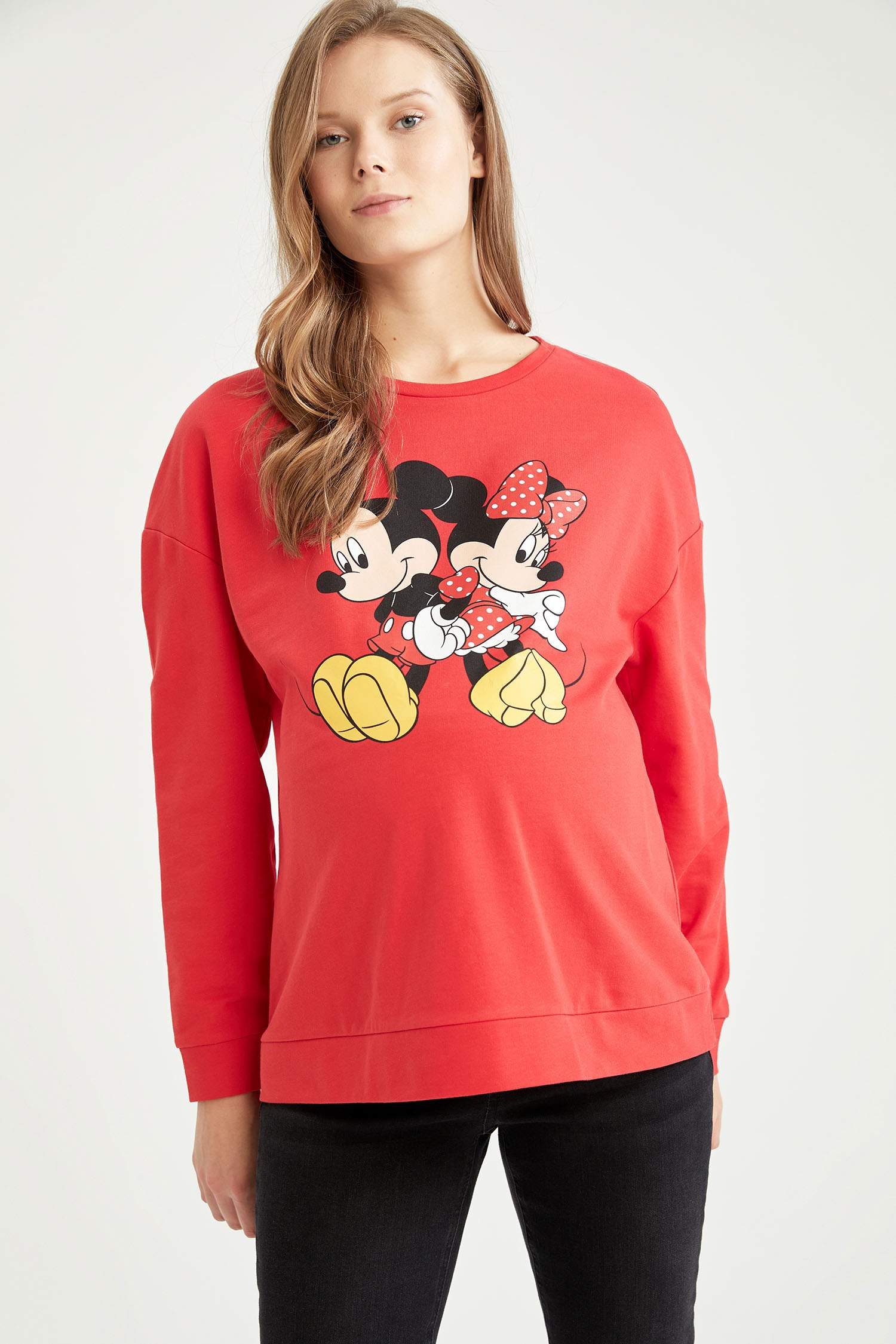 Hamile Disney Mickey ve Minnie Lisanslı Bisiklet Yaka Uzun Kollu Tişört