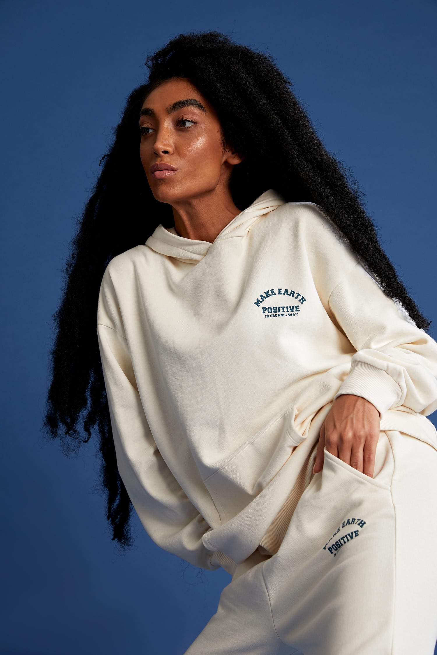 Defacto Fit Oversize Fit Slogan Baskılı Organik Pamuklu Cepli Kapüşonlu Sweatshirt