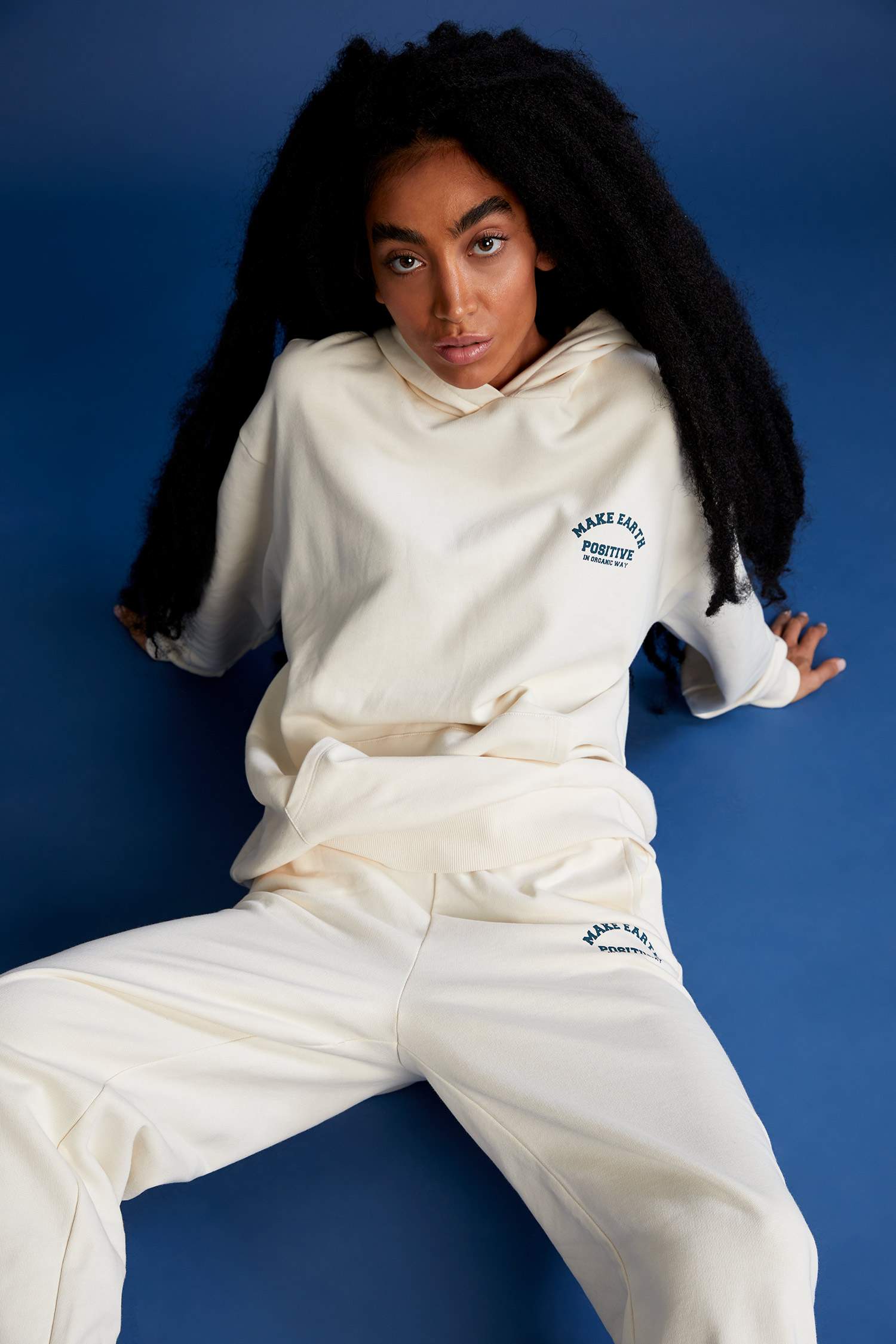 Defacto Fit Oversize Fit Slogan Baskılı Organik Pamuklu Cepli Kapüşonlu Sweatshirt