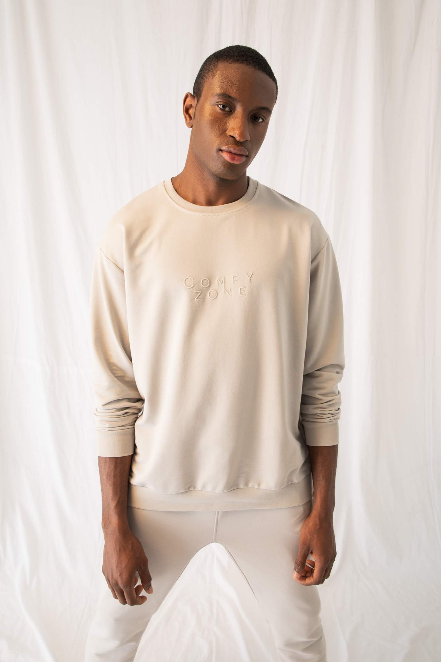 Oversize Fit Bisiklet Yaka Baskılı Uzun Kollu Sweatshirt