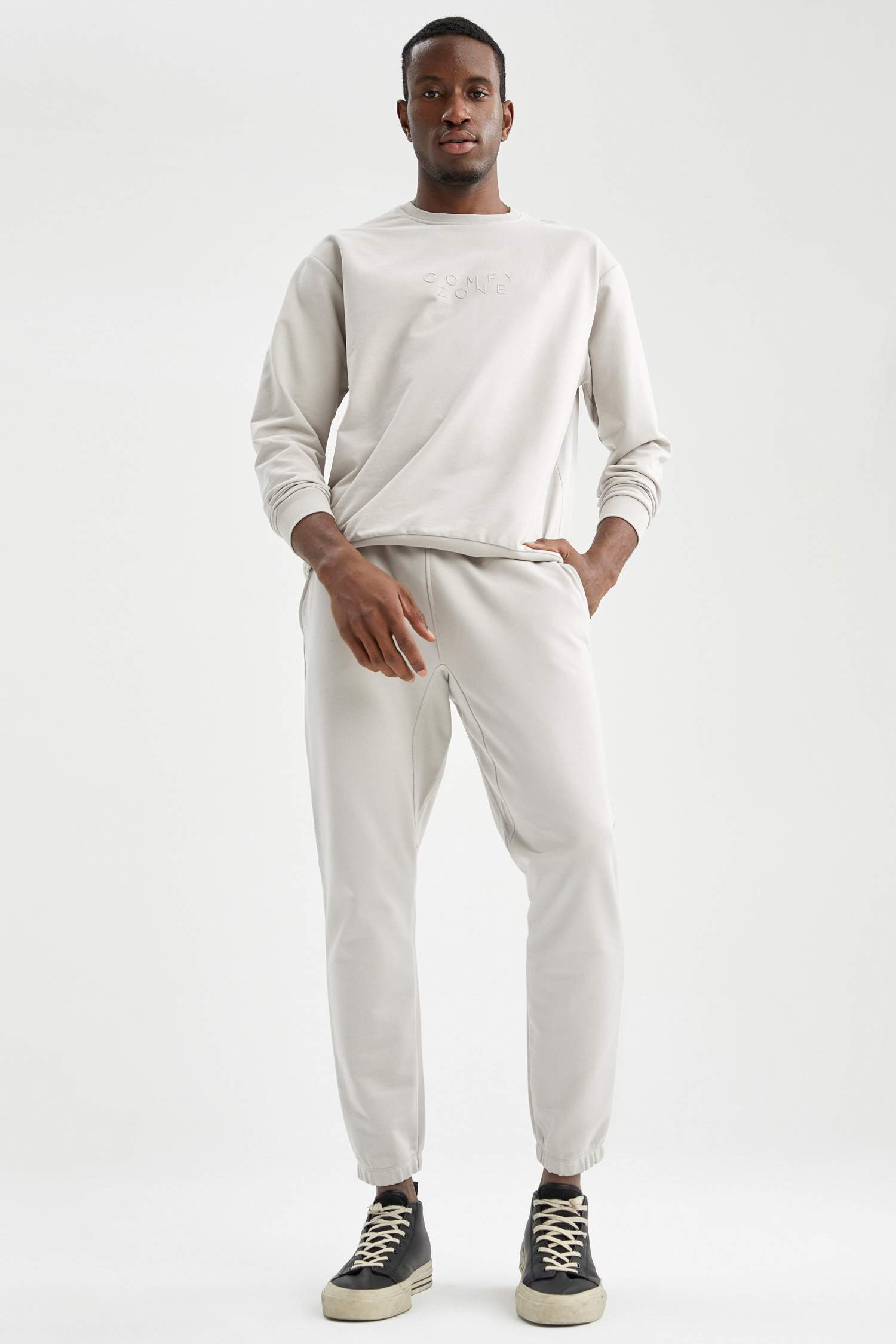Oversize Fit Bisiklet Yaka Baskılı Uzun Kollu Sweatshirt